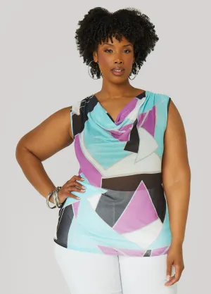 Abstract Cowl Neck Top