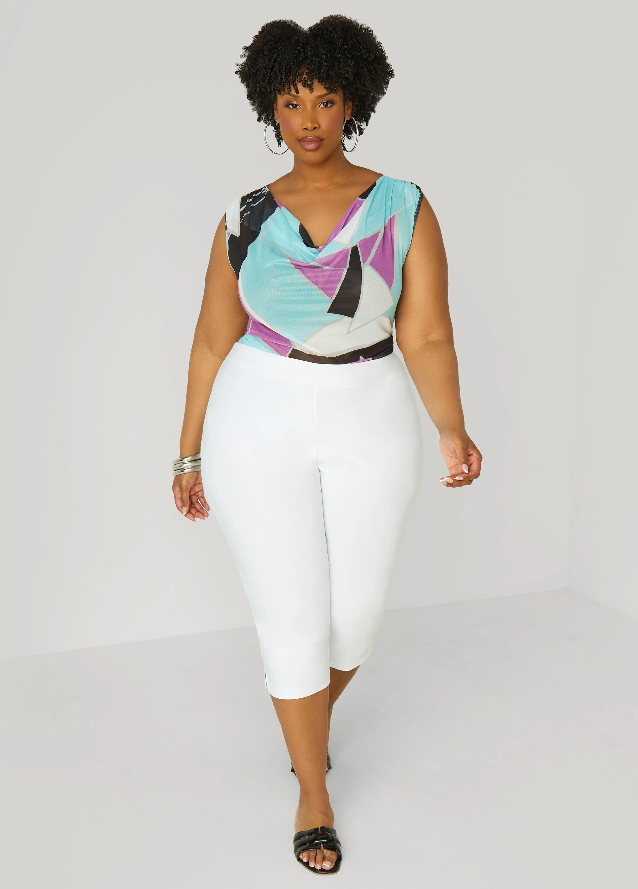 Abstract Cowl Neck Top