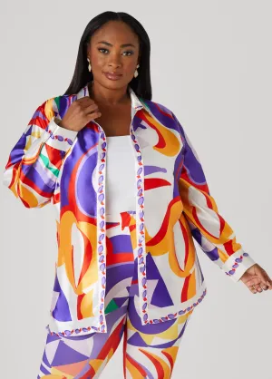 Abstract Print Satin Shirt