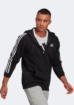 Adidas Men??s Essentials 3-Stripes Fleece Cut Full Zip Hoodie