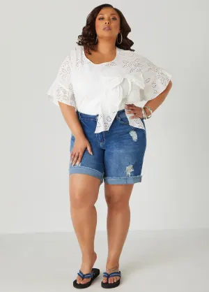 Bow Embellished Eyelet Blouse