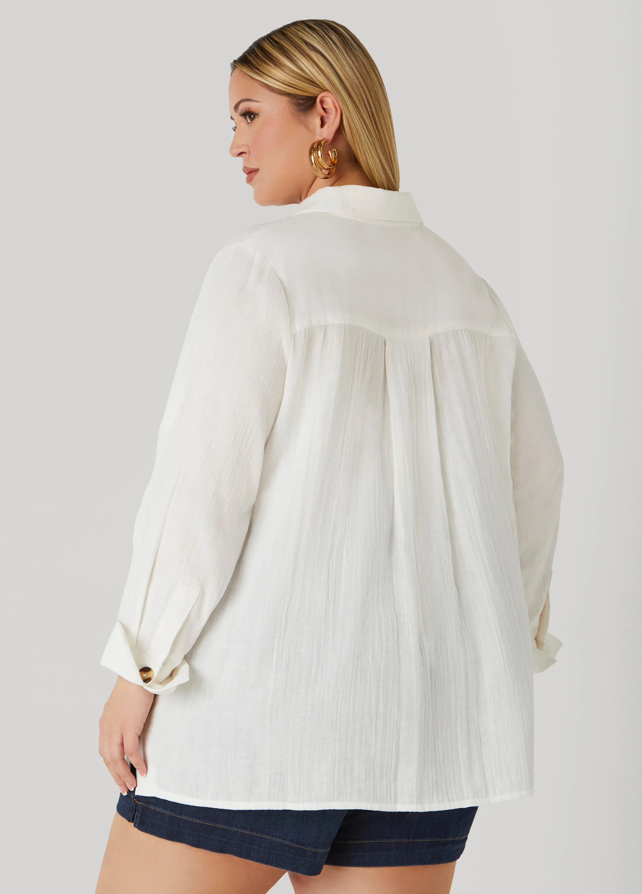 Button Detailed Cotton Gauze Shirt