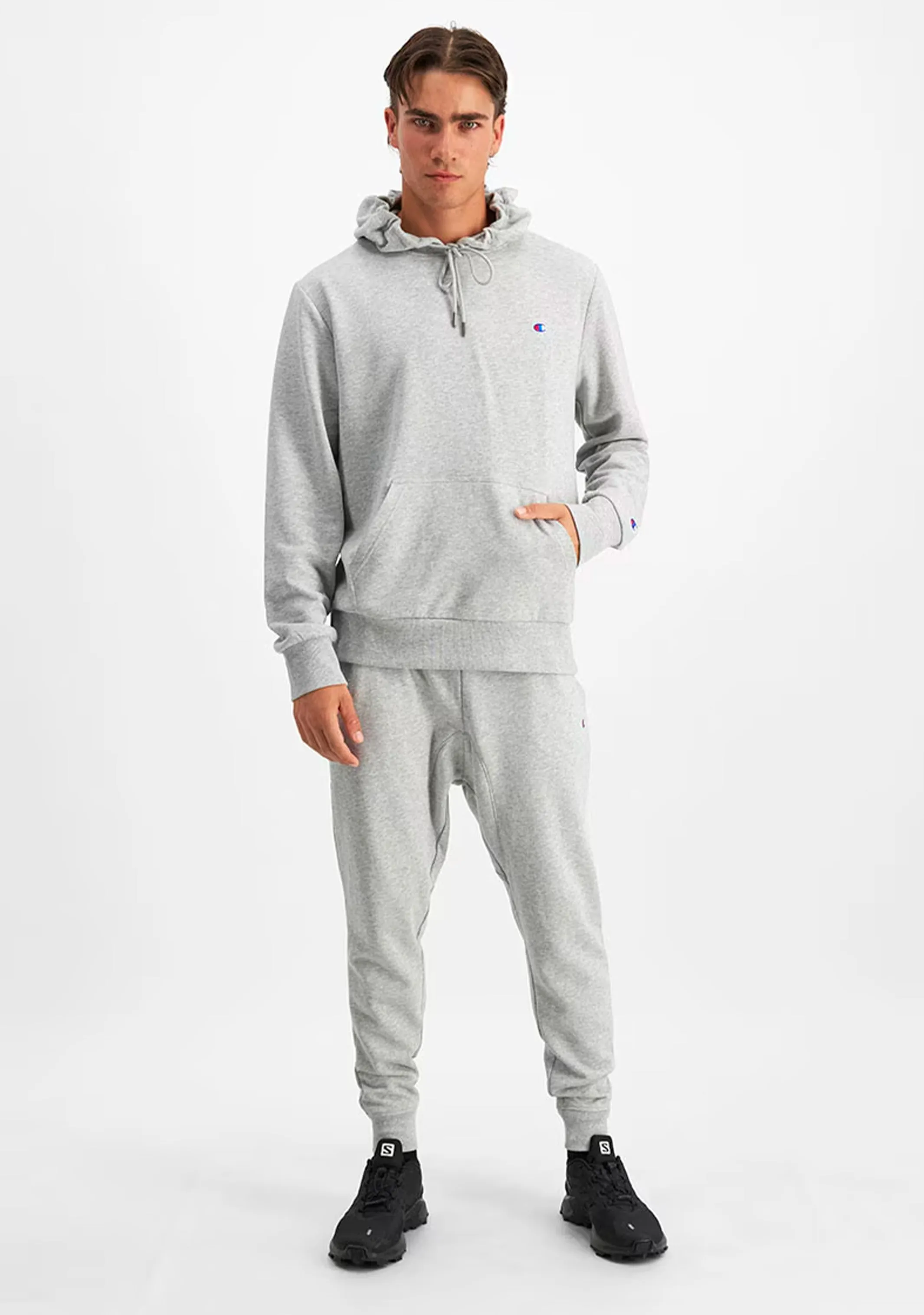Champion Men??s Lightweight French Terry C Logo Hoodie Oxford Heather