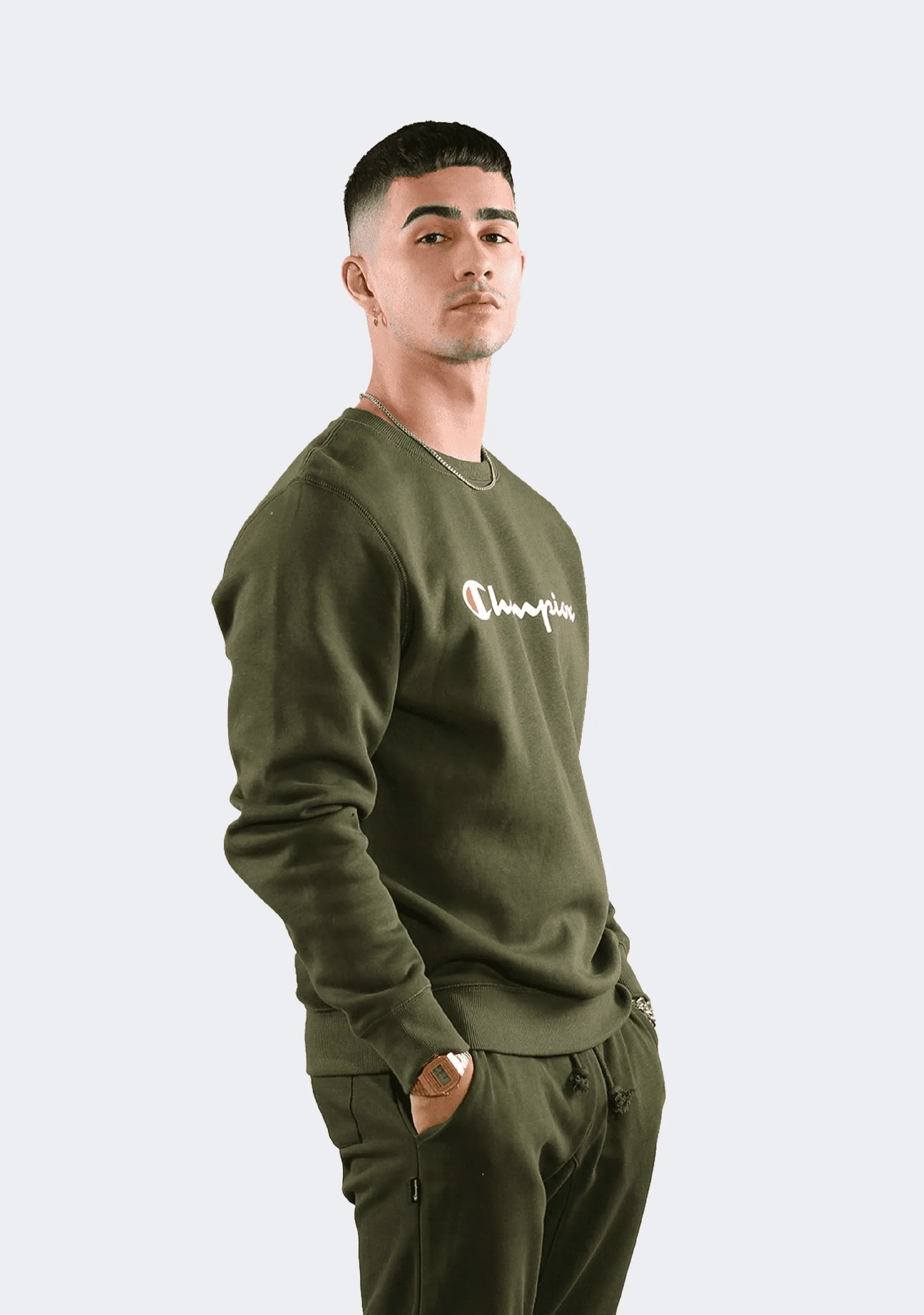 Champion Men??s Script Crew Forrest Green