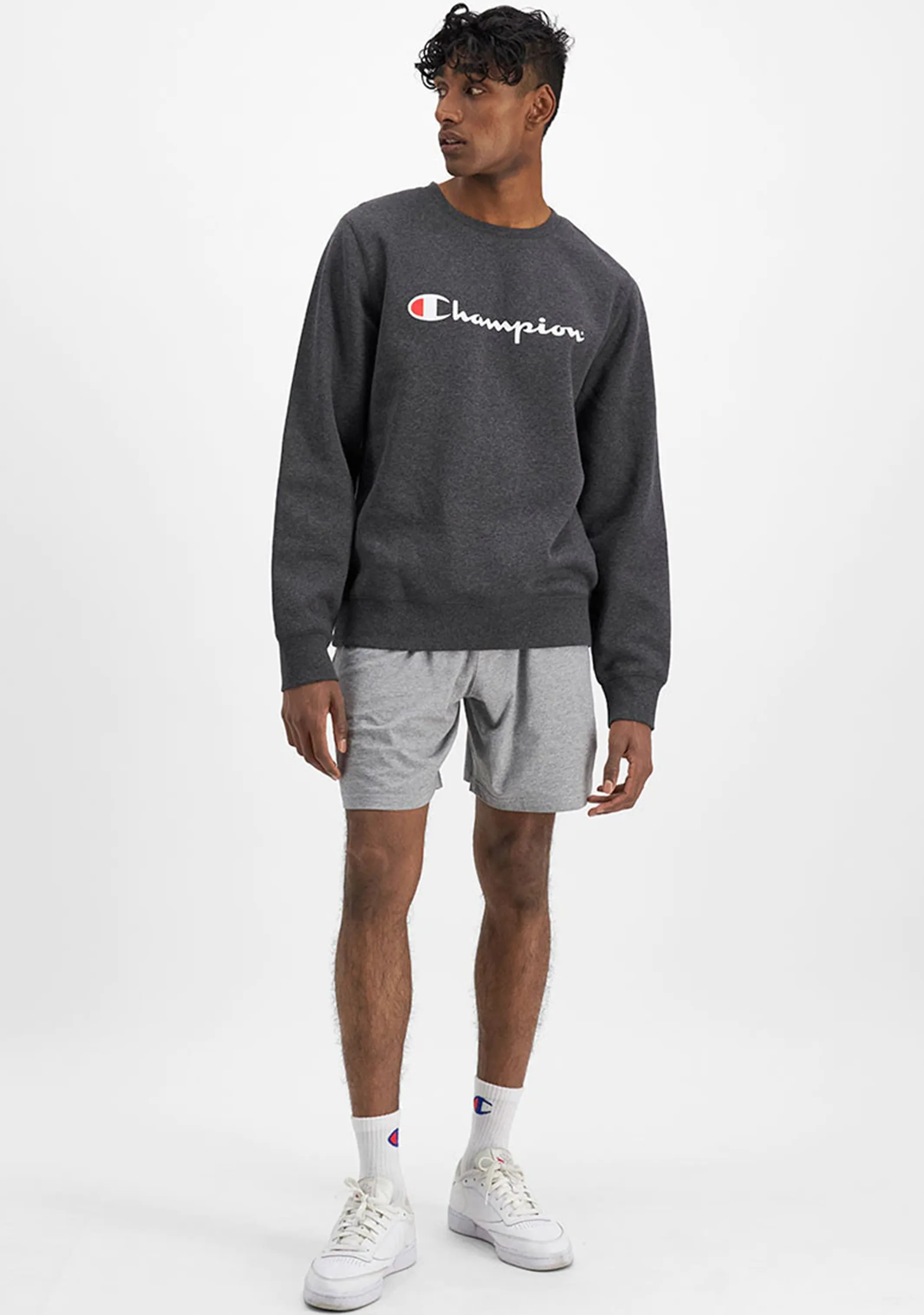 Champion Men??s Script Crew Granite Heather