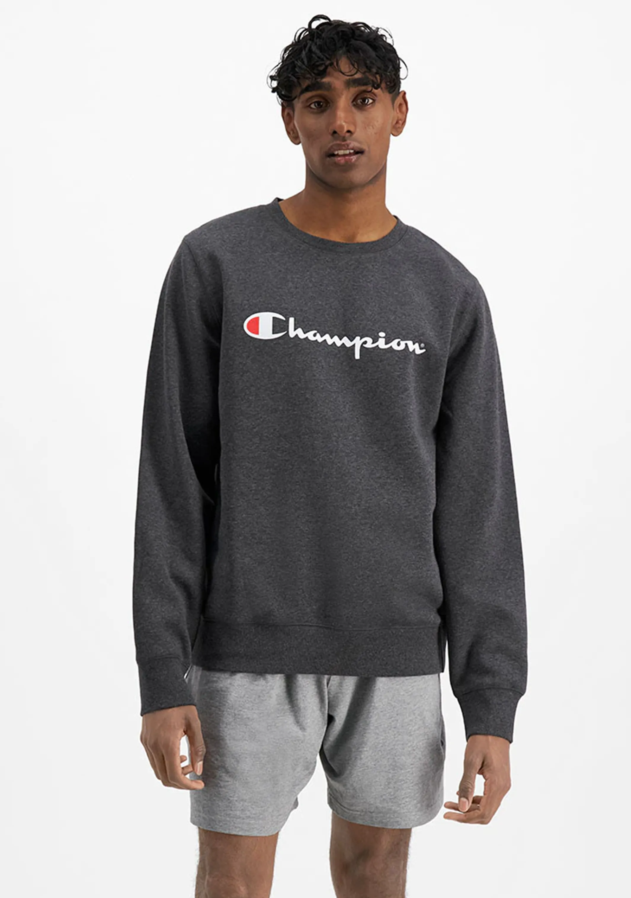 Champion Men??s Script Crew Granite Heather
