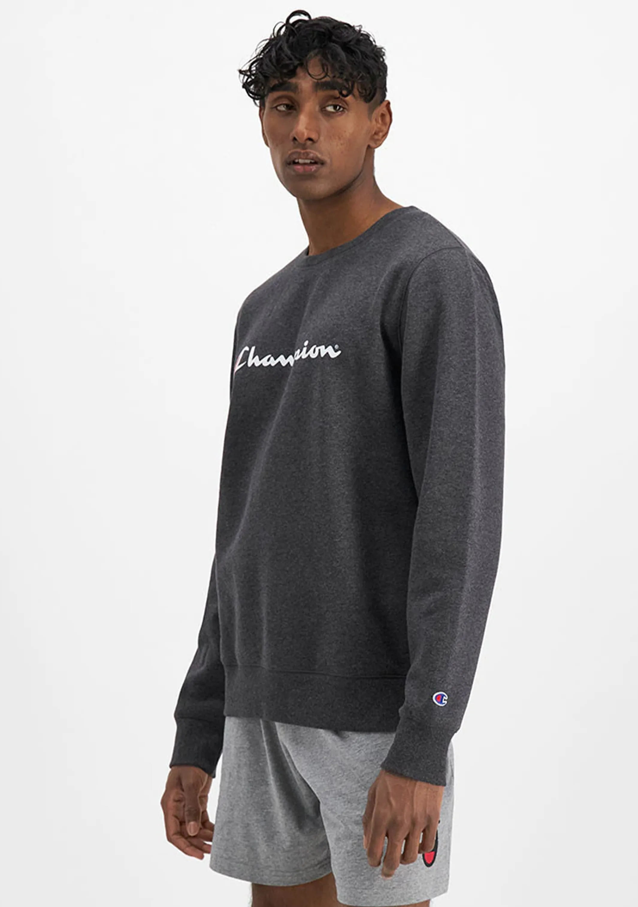Champion Men??s Script Crew Granite Heather