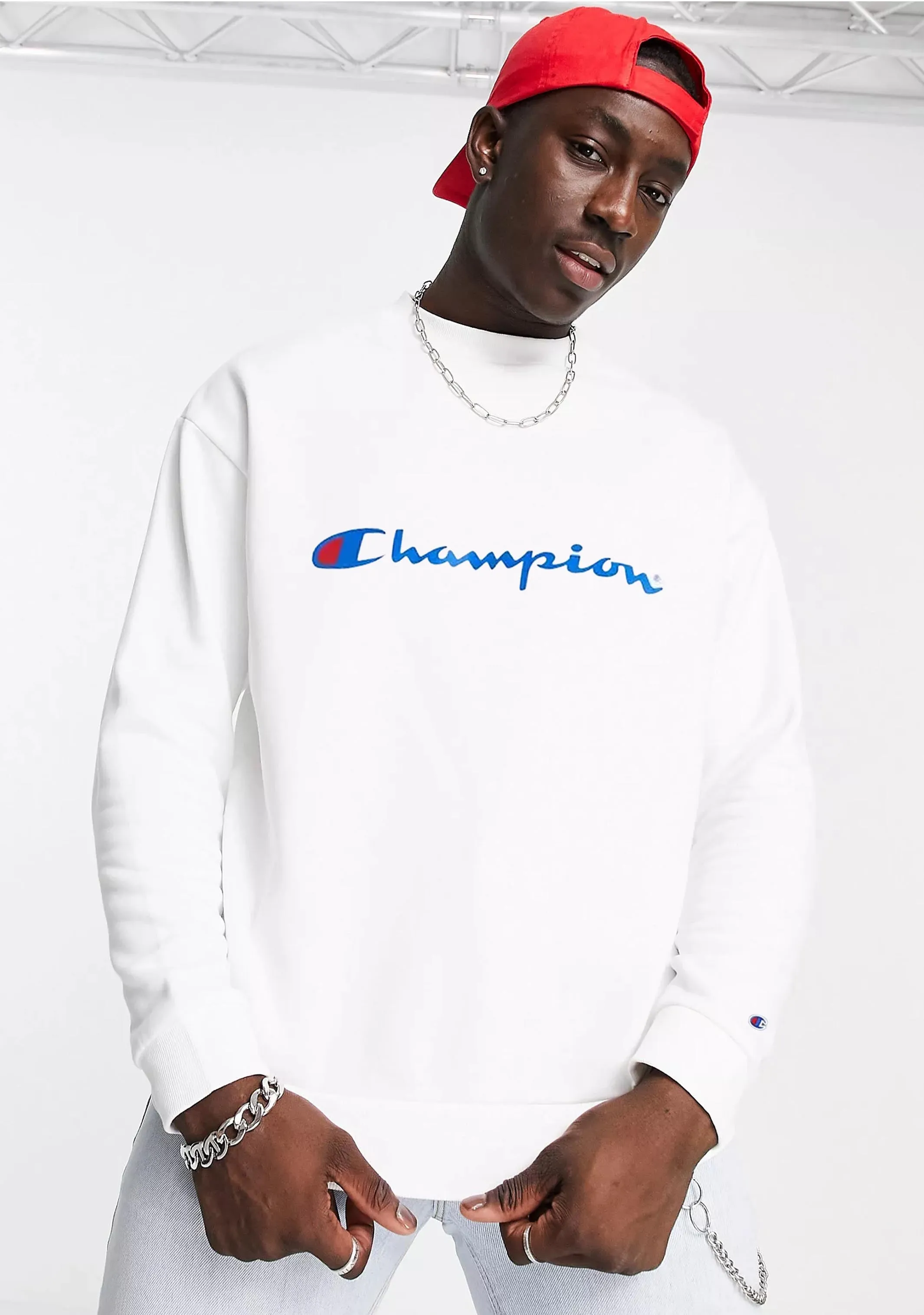 Champion Men??s Script Crew White
