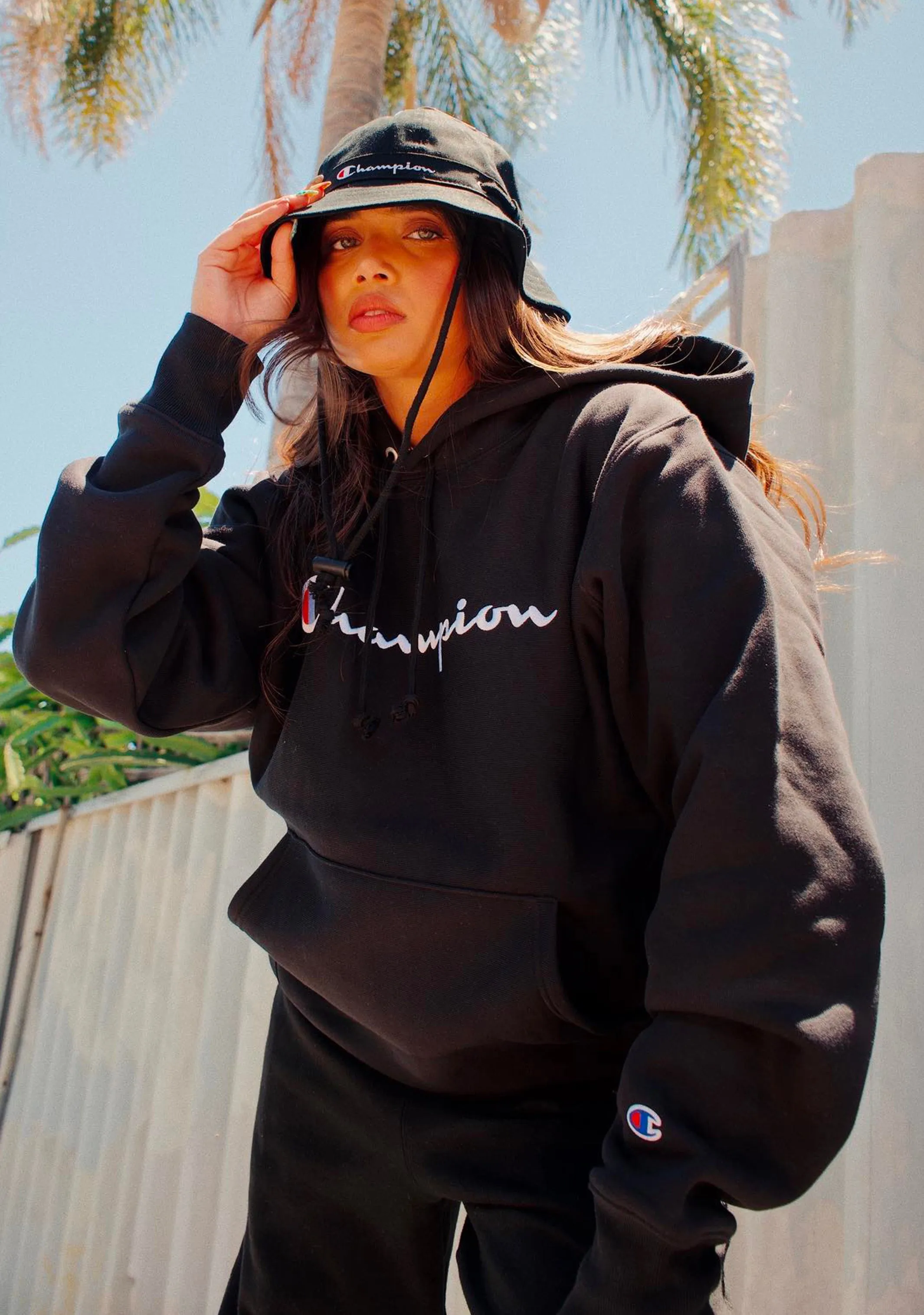 Champion Men??s Script Hoodie Black