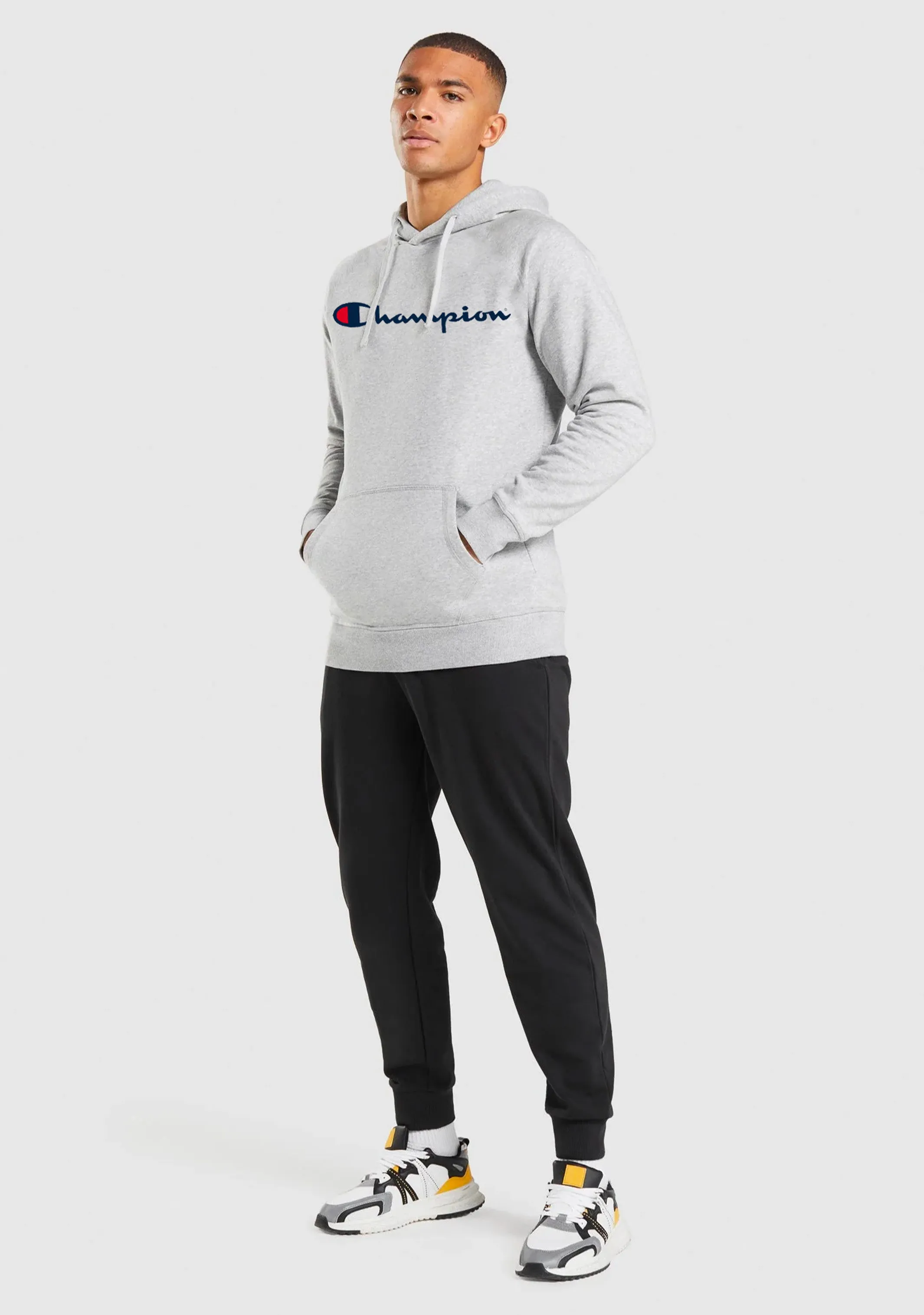 Champion Men??s Script Hoodie Grey