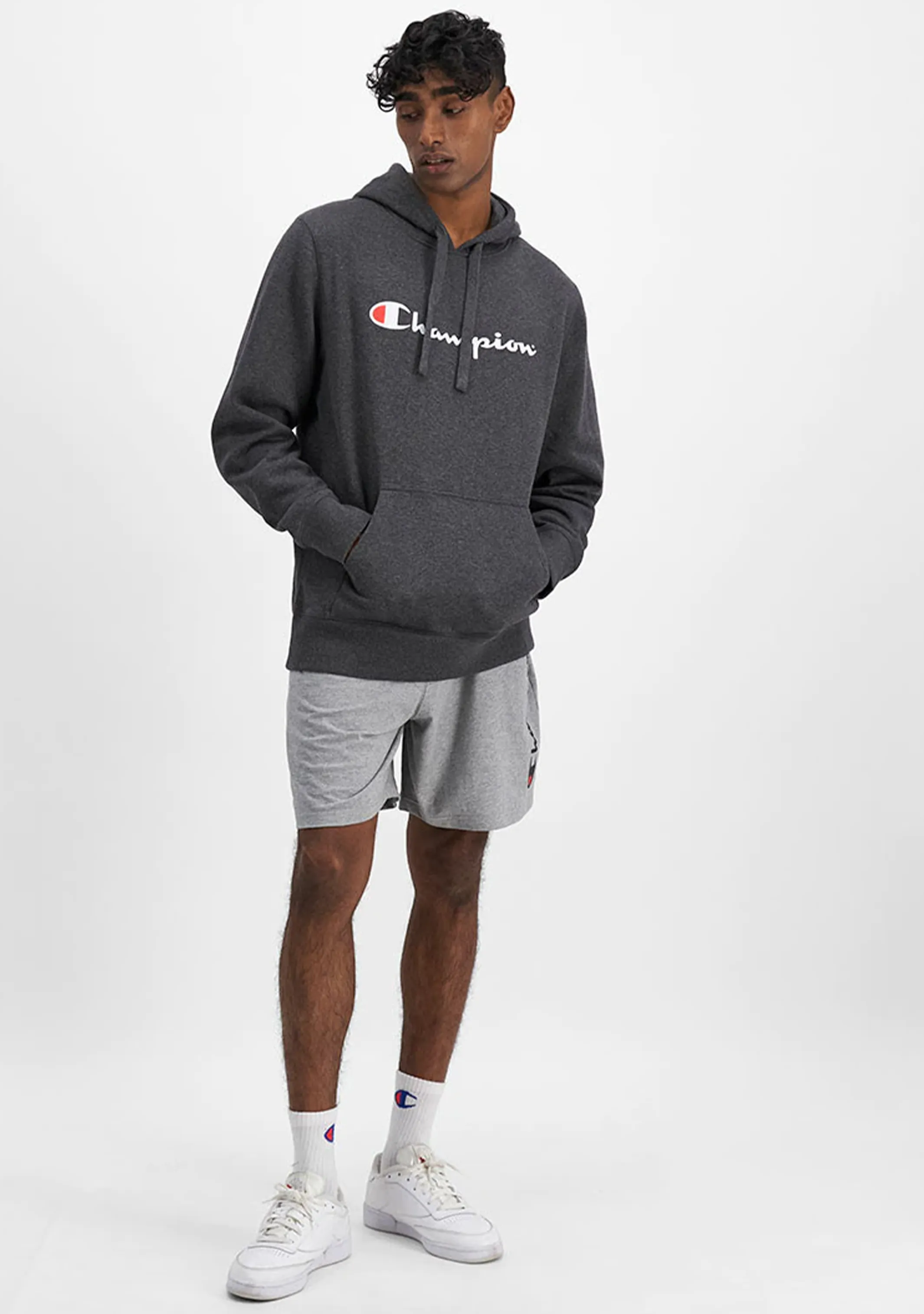 Champion Men??s Script Hoodie Heather Grey