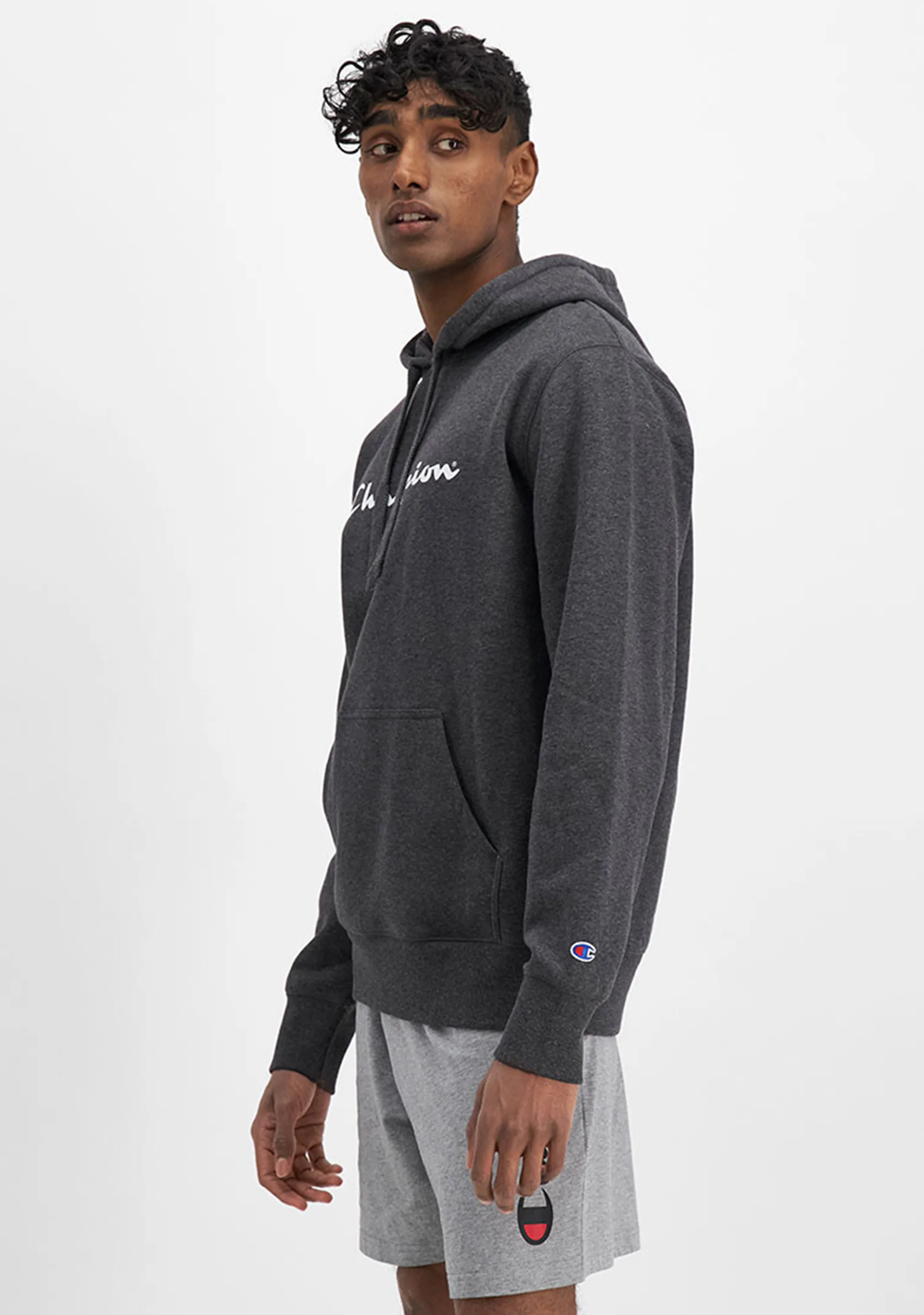 Champion Men??s Script Hoodie Heather Grey