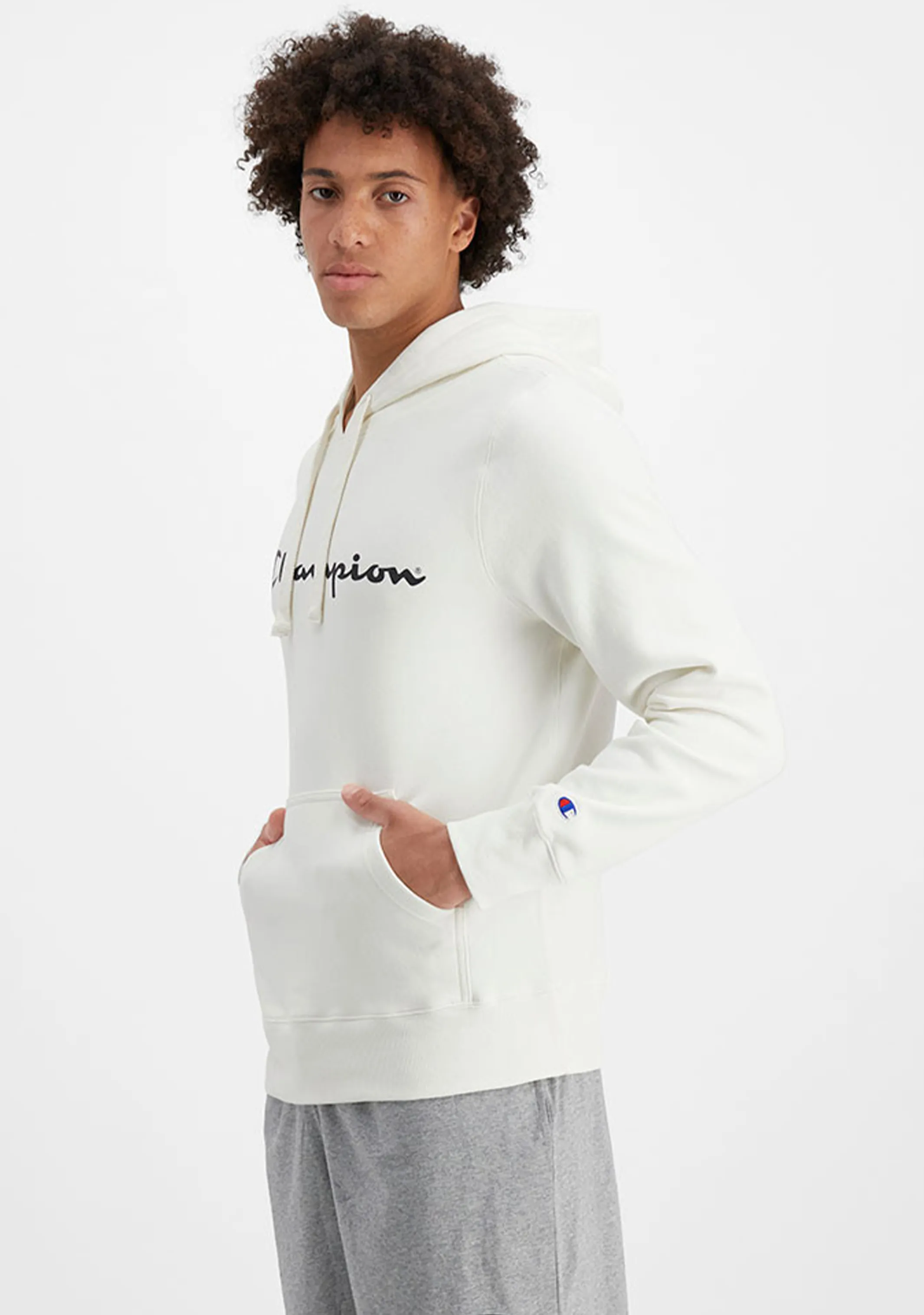 Champion Men??s Script Hoodie Mascarpone