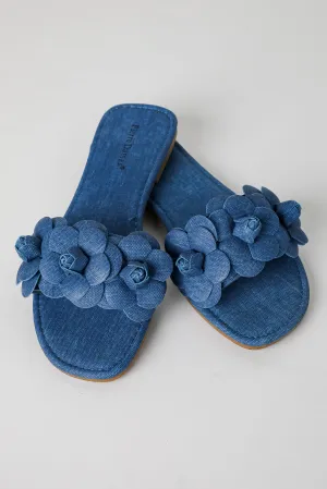 Classy Touch Blue Flower Slide Sandals