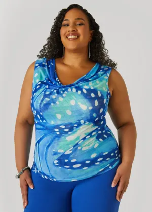 Cowl Neck Abstract Mesh Top