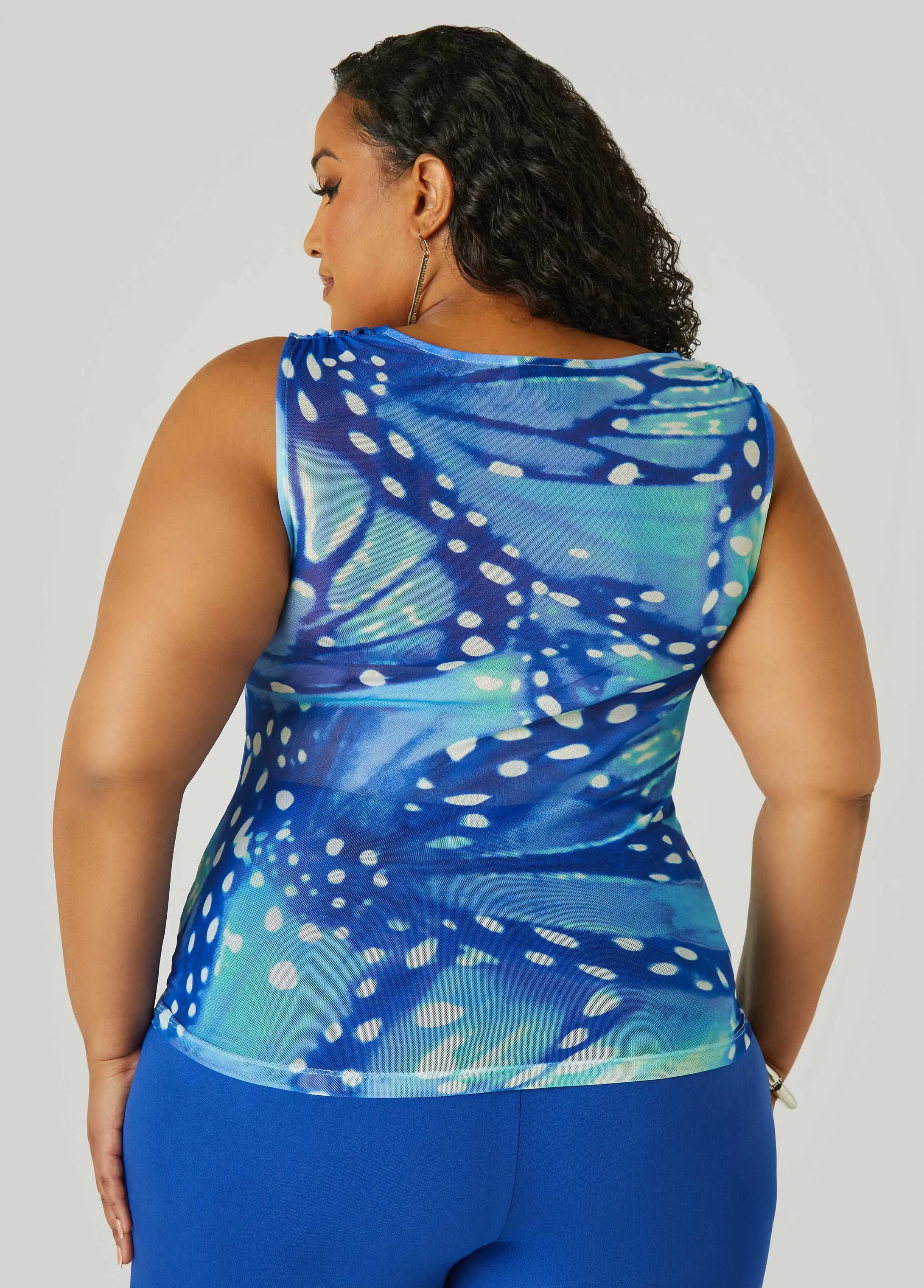 Cowl Neck Abstract Mesh Top
