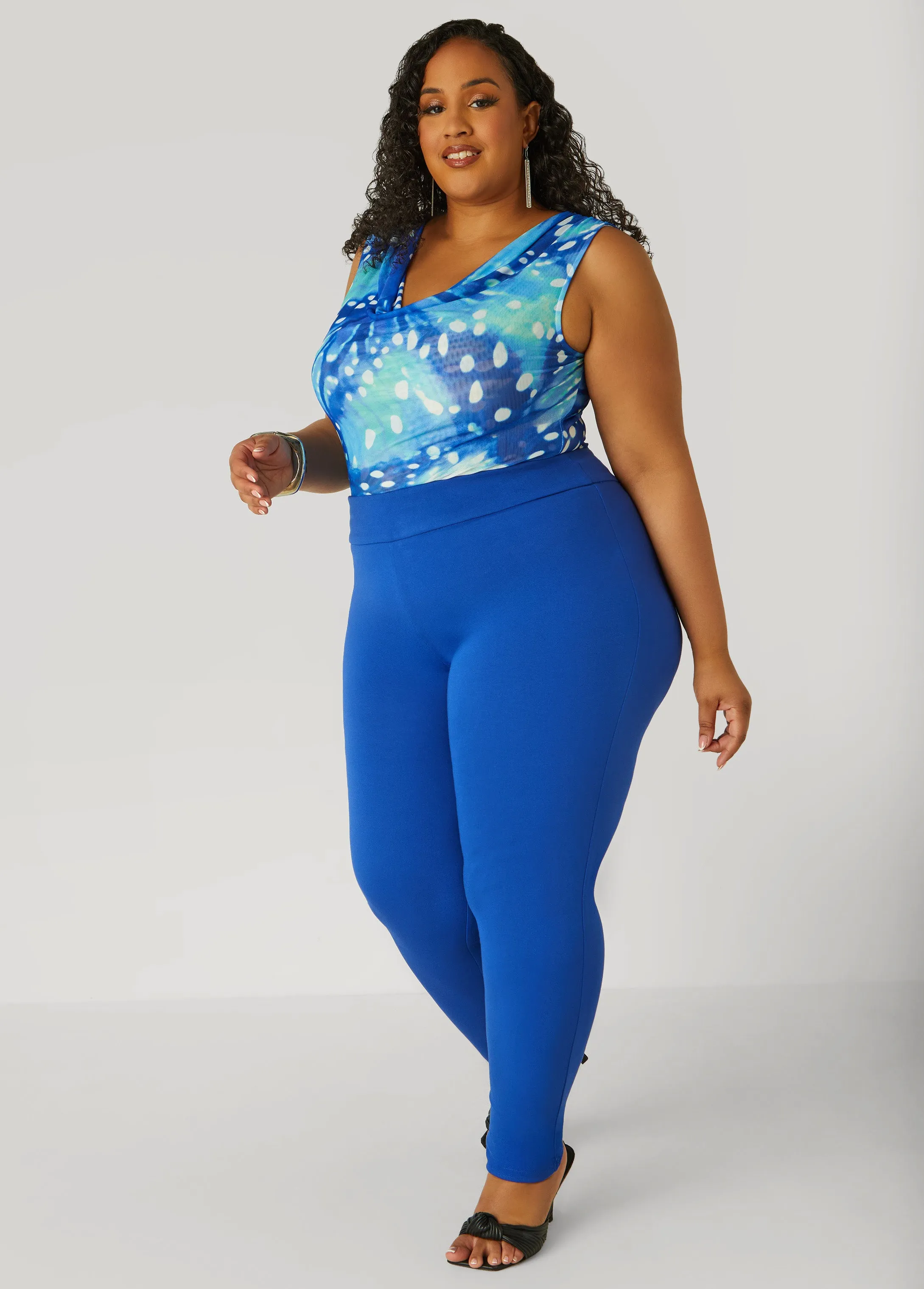 Cowl Neck Abstract Mesh Top