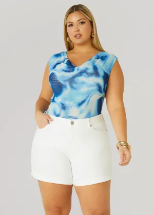 Cowl Neck Watercolor Mesh Top