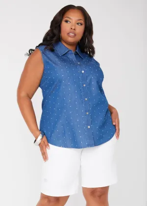 Crystal Embellished Chambray Shirt