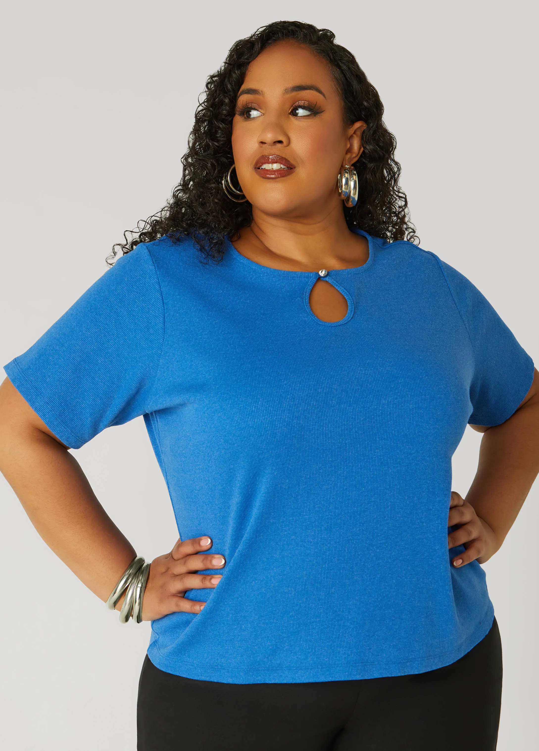 Crystal Keyhole Ribbed Top