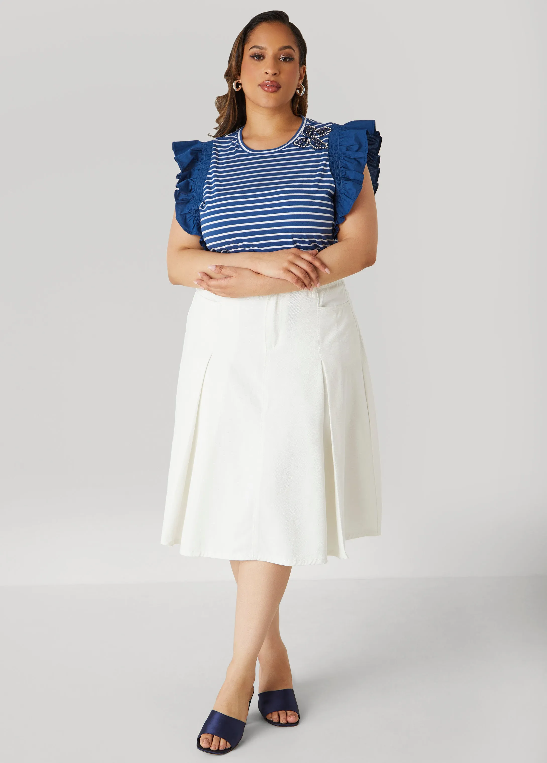 Embellished Paneled Striped Top