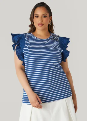 Embellished Paneled Striped Top