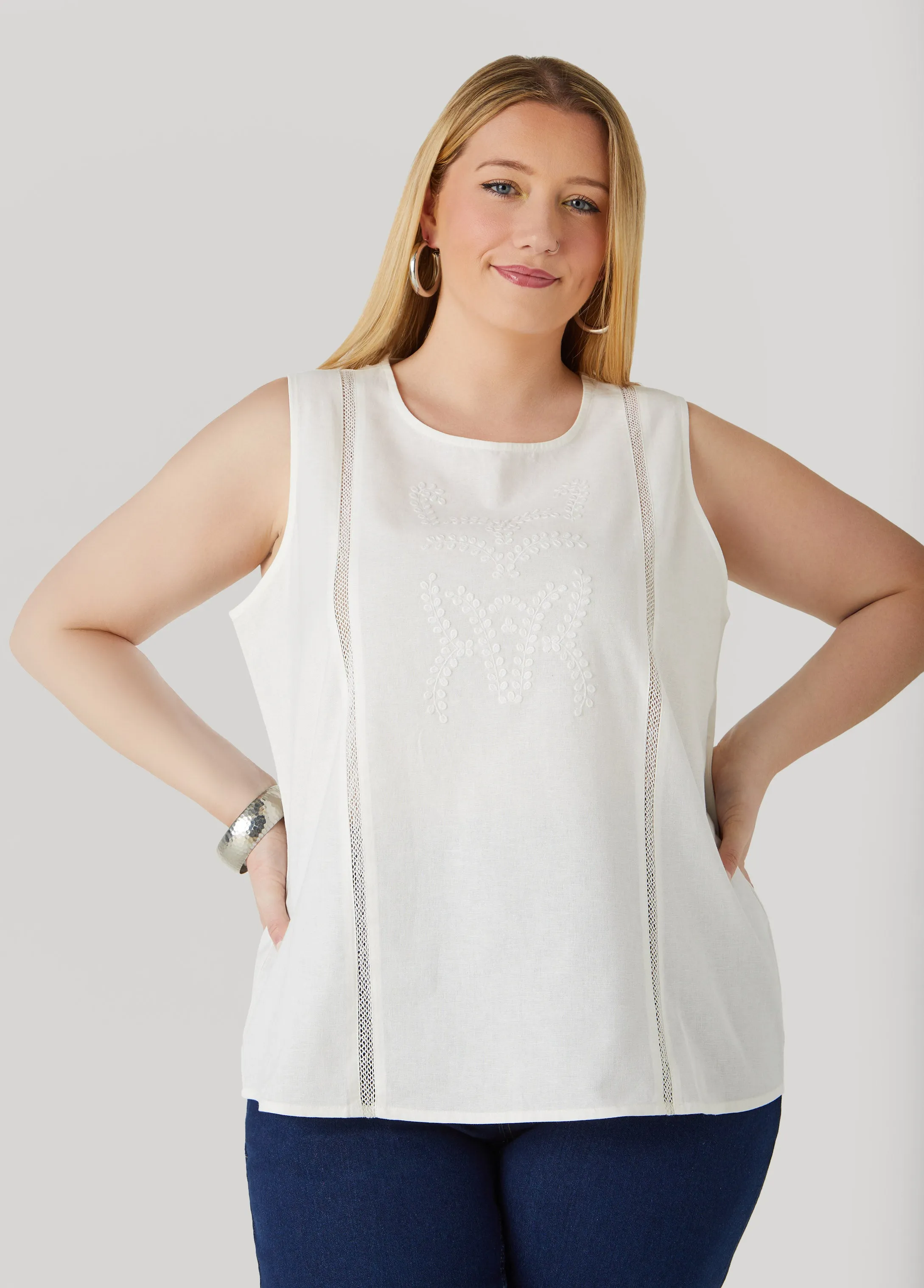 Embroidered Cotton And Linen Top