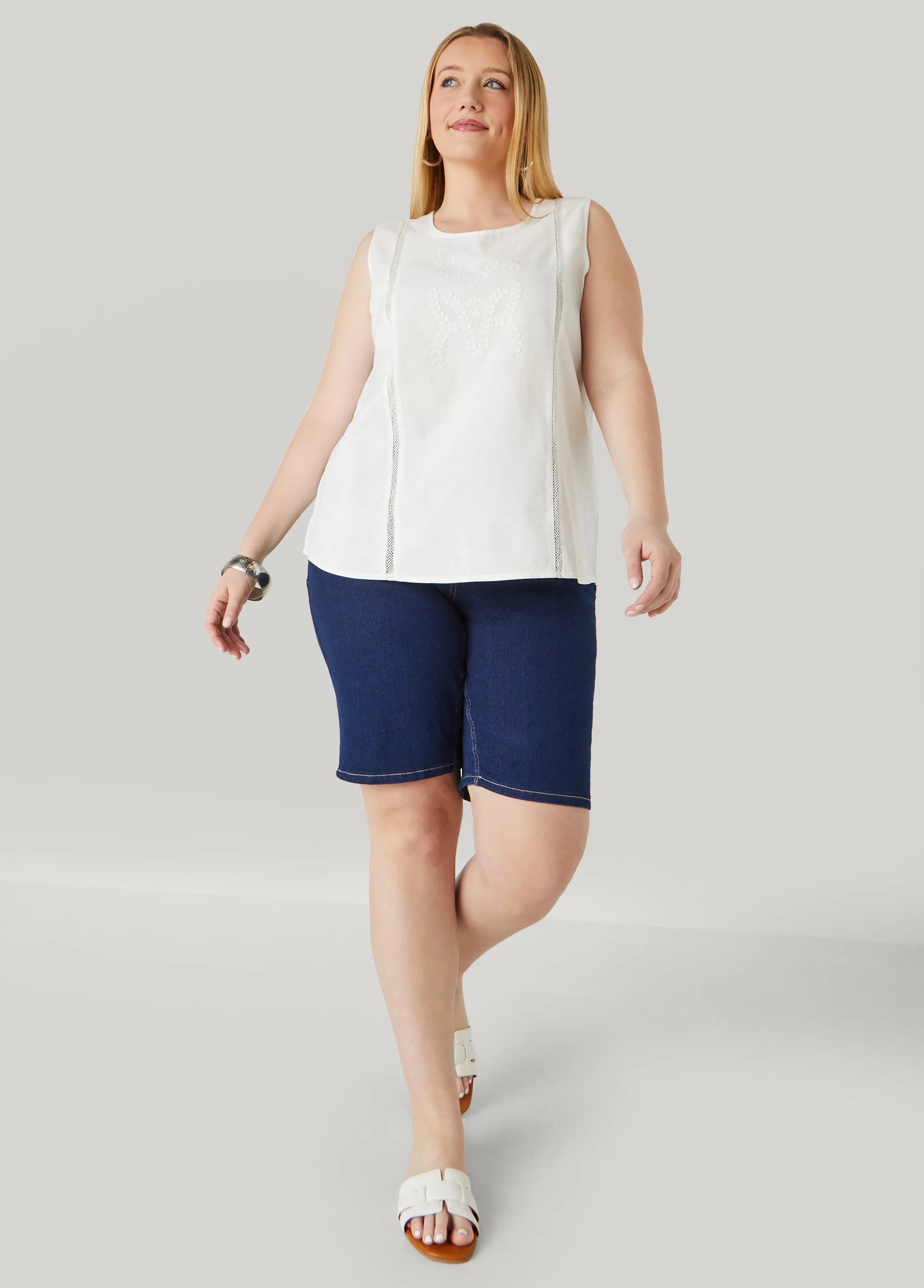 Embroidered Cotton And Linen Top