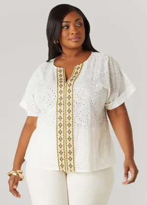 Embroidered Eyelet Top