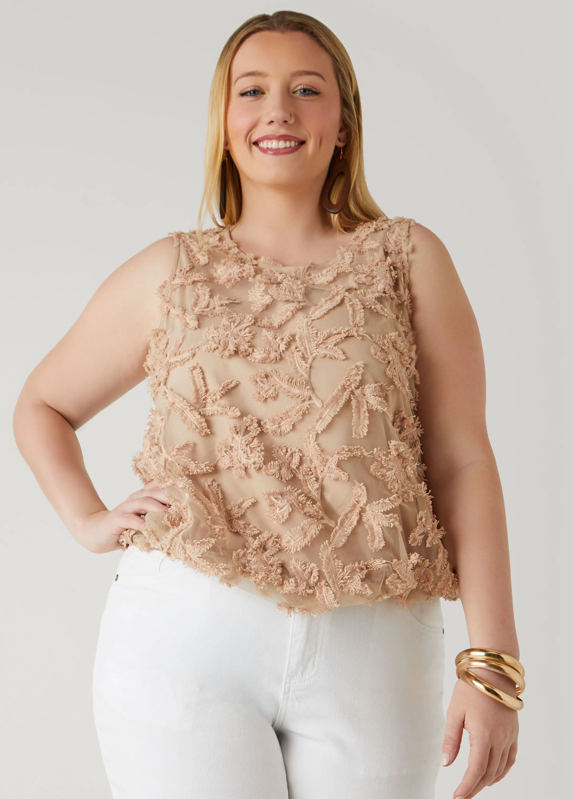 Embroidered Mesh Bubble Top