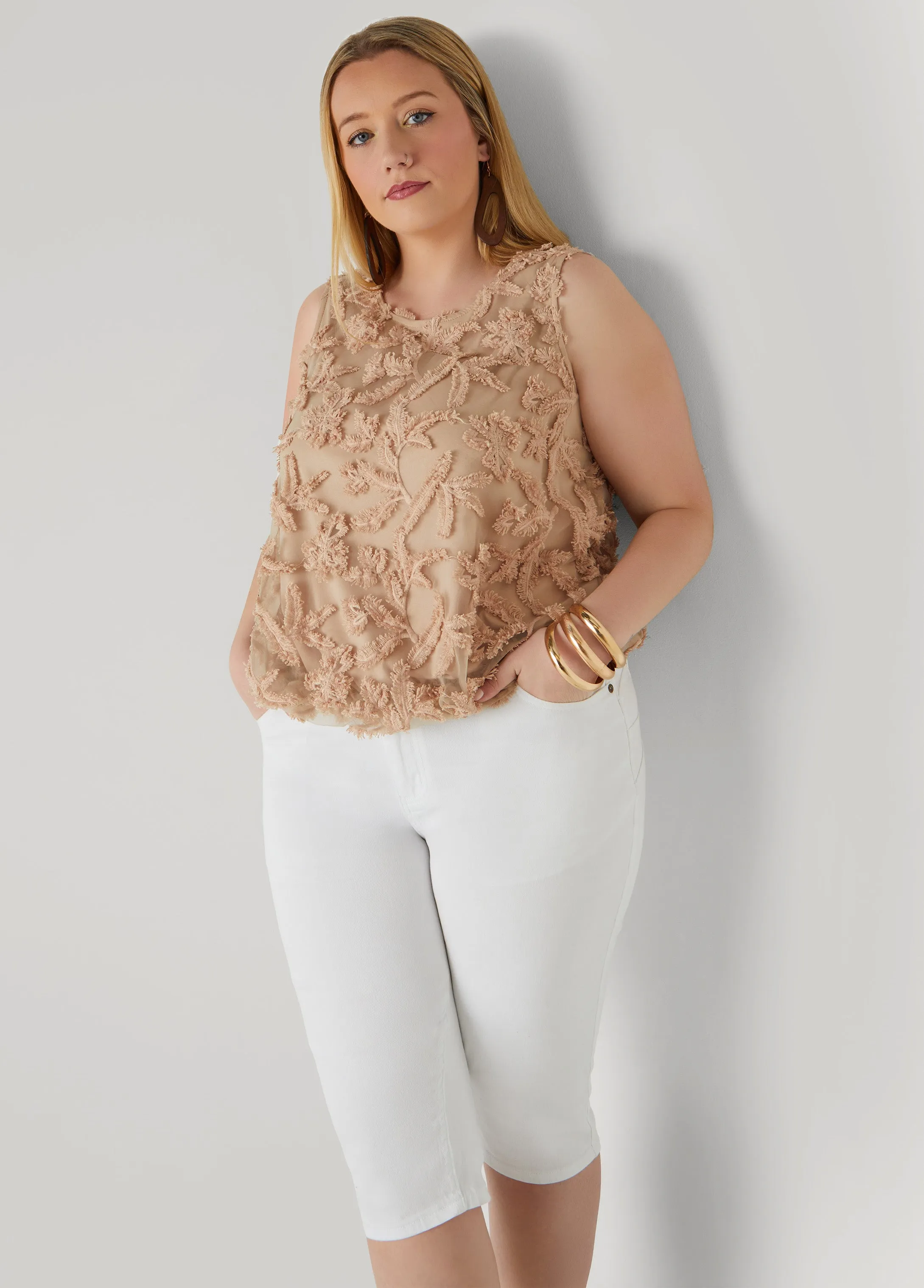 Embroidered Mesh Bubble Top
