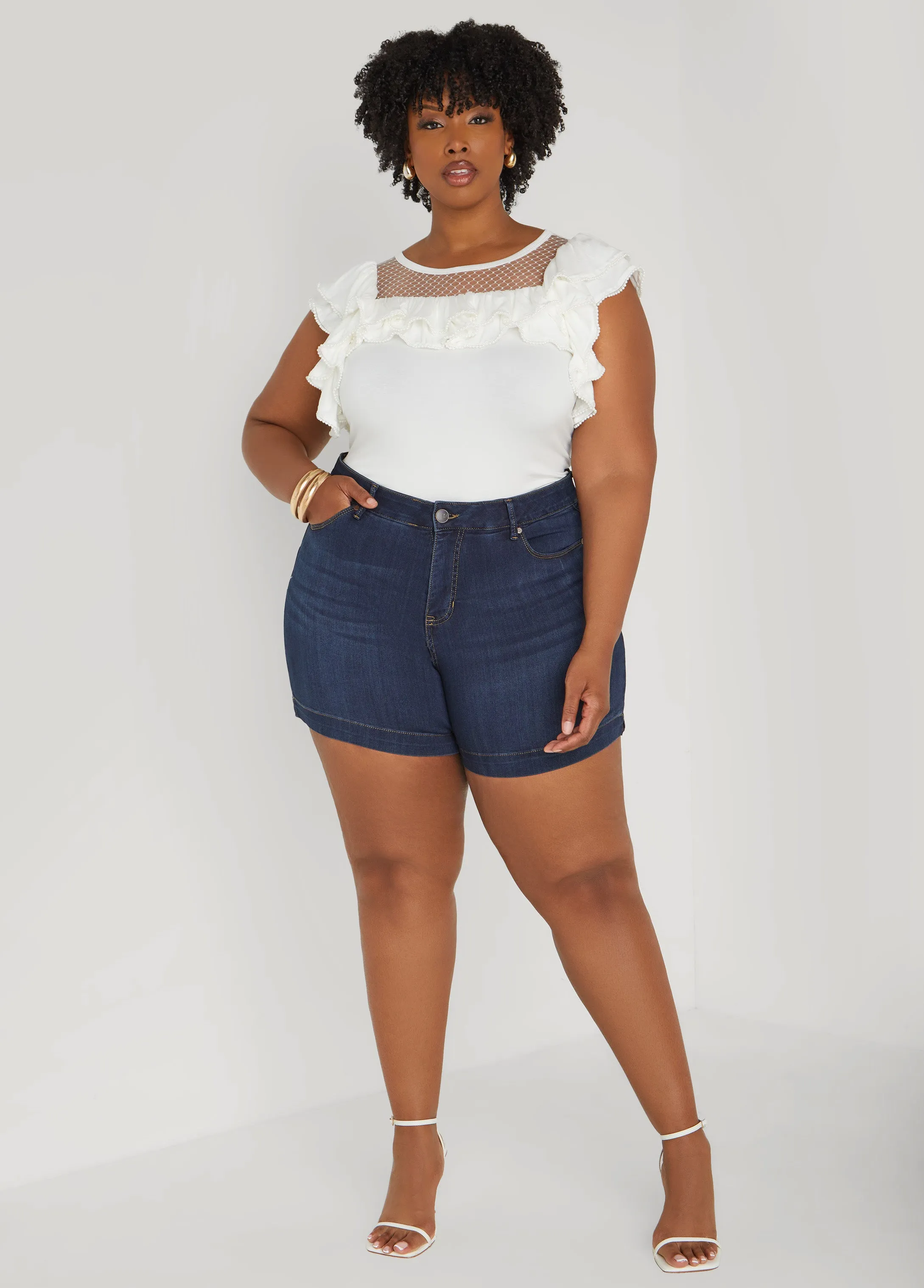 Faux Pearl Mesh Paneled Top