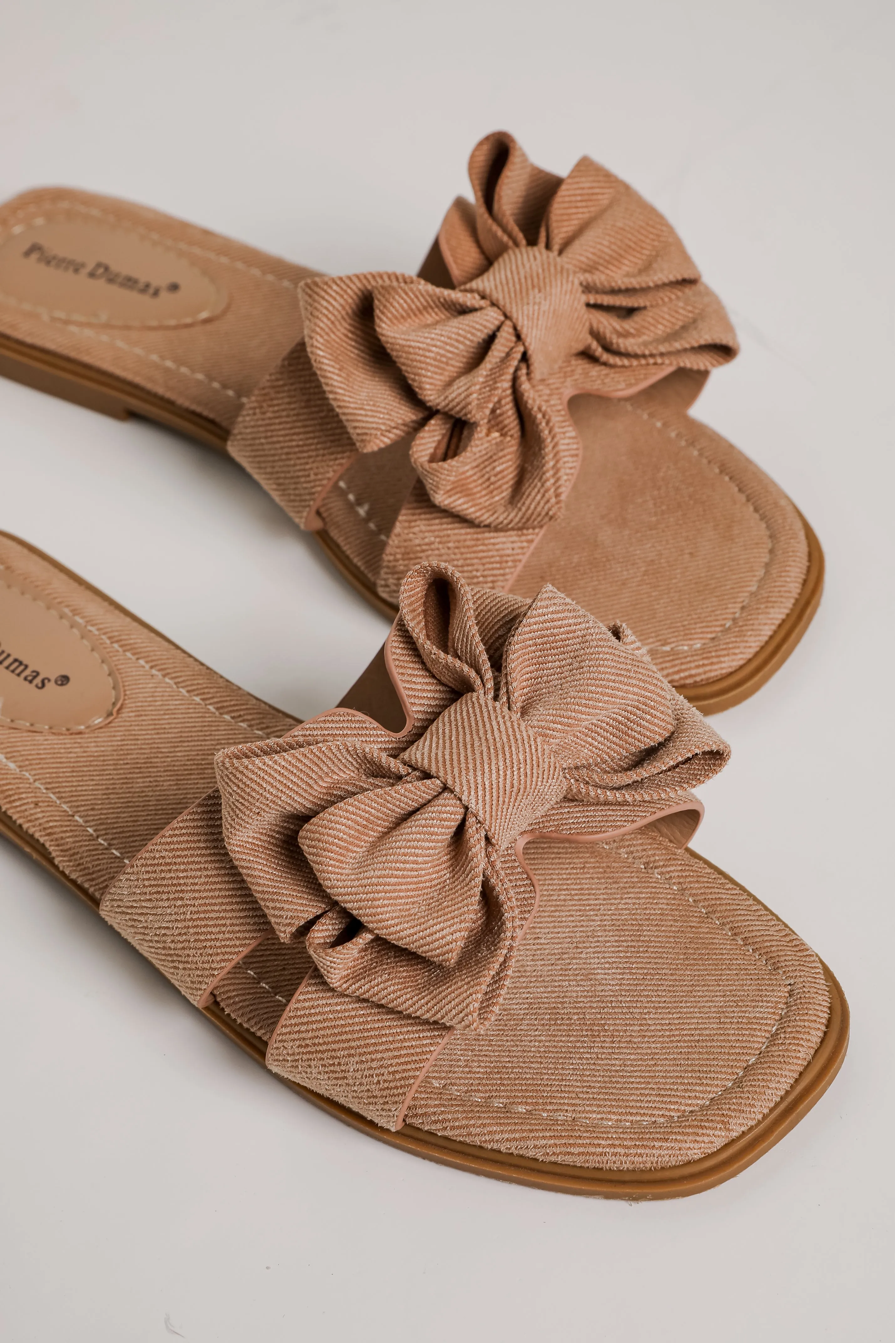 Find Your Pace Taupe Bow Slide Sandals
