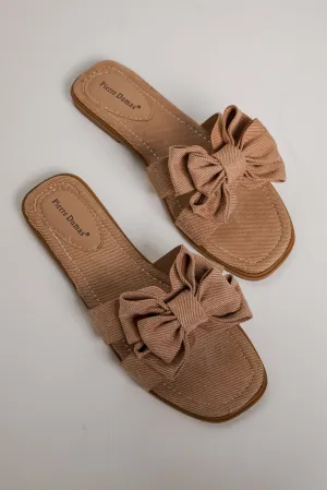 Find Your Pace Taupe Bow Slide Sandals