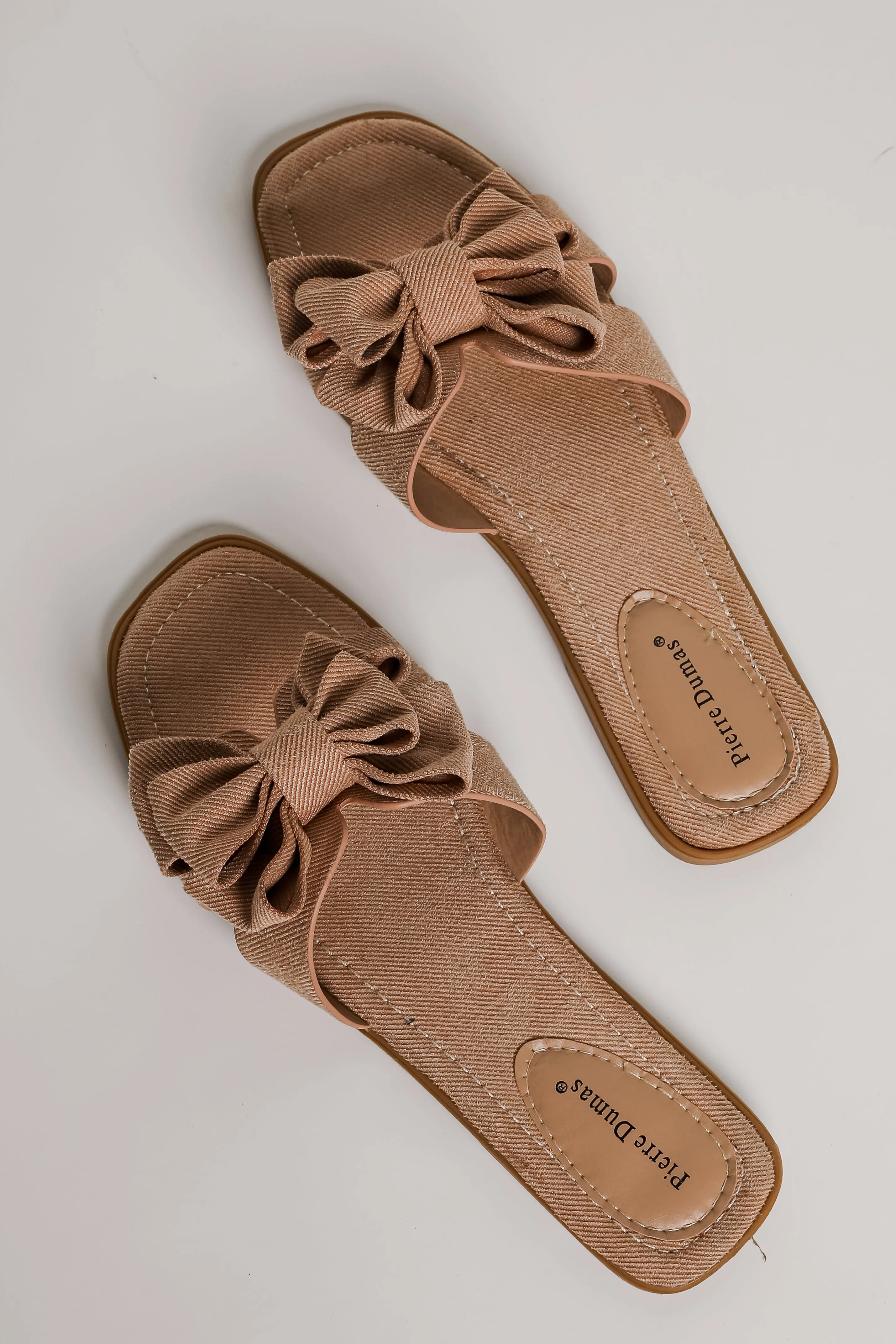 Find Your Pace Taupe Bow Slide Sandals