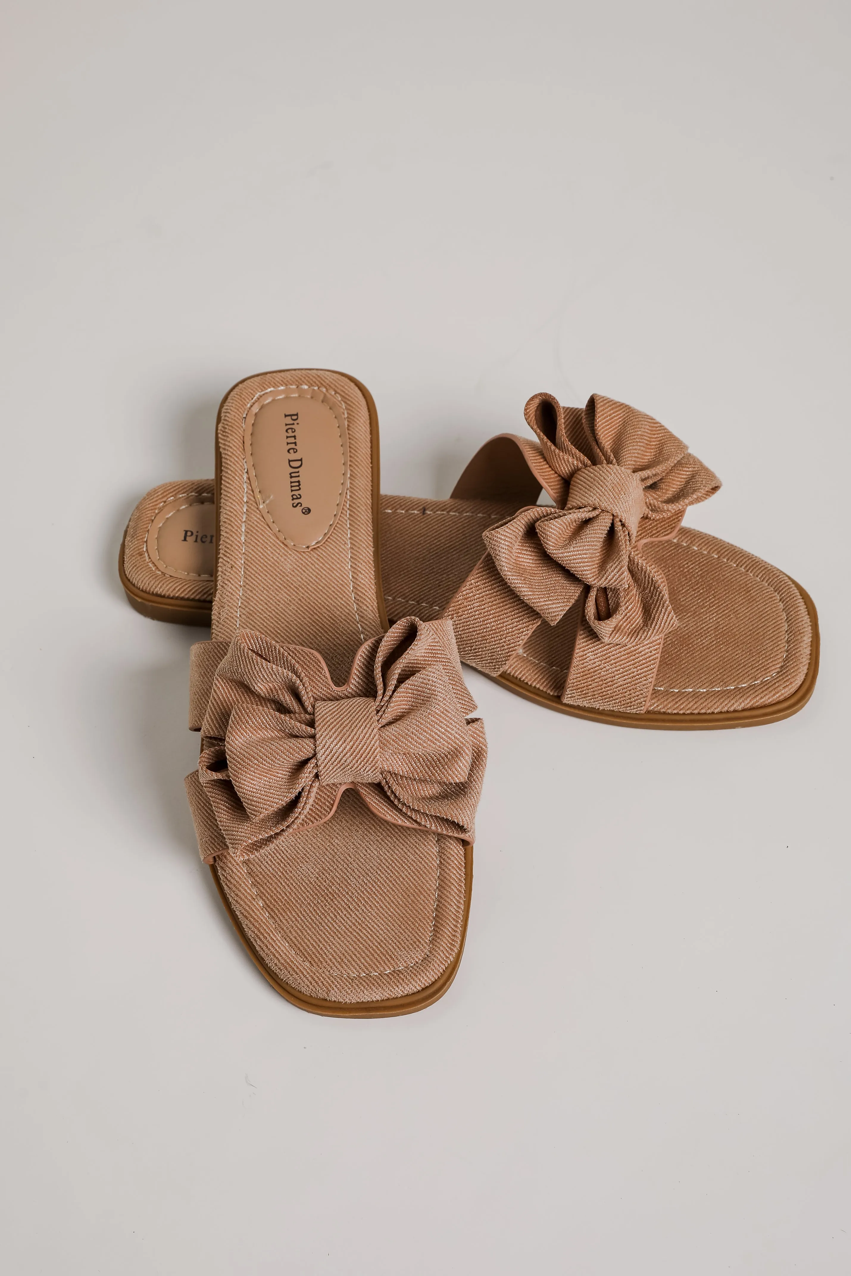 Find Your Pace Taupe Bow Slide Sandals