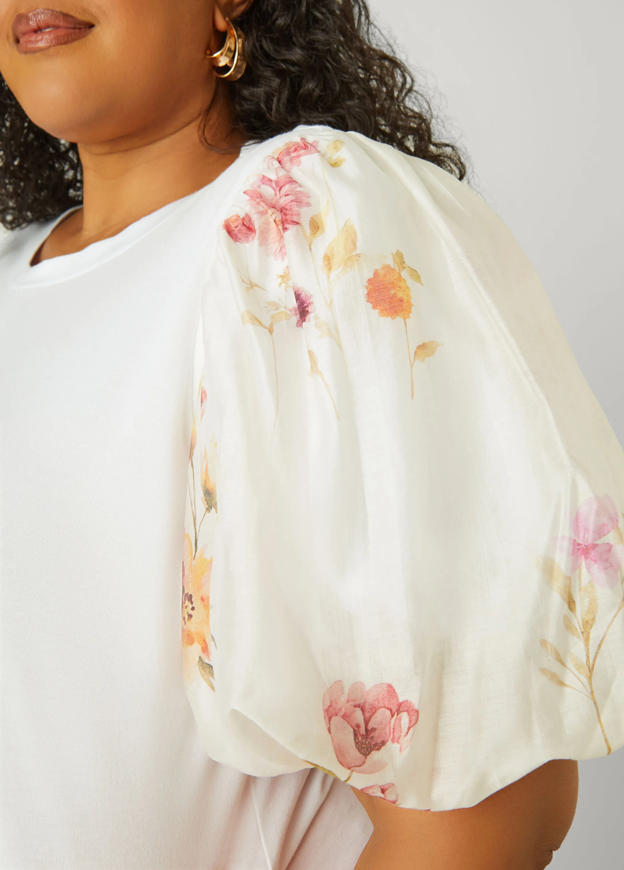 Floral Print Paneled Jersey Top