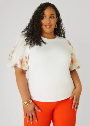 Floral Print Paneled Jersey Top