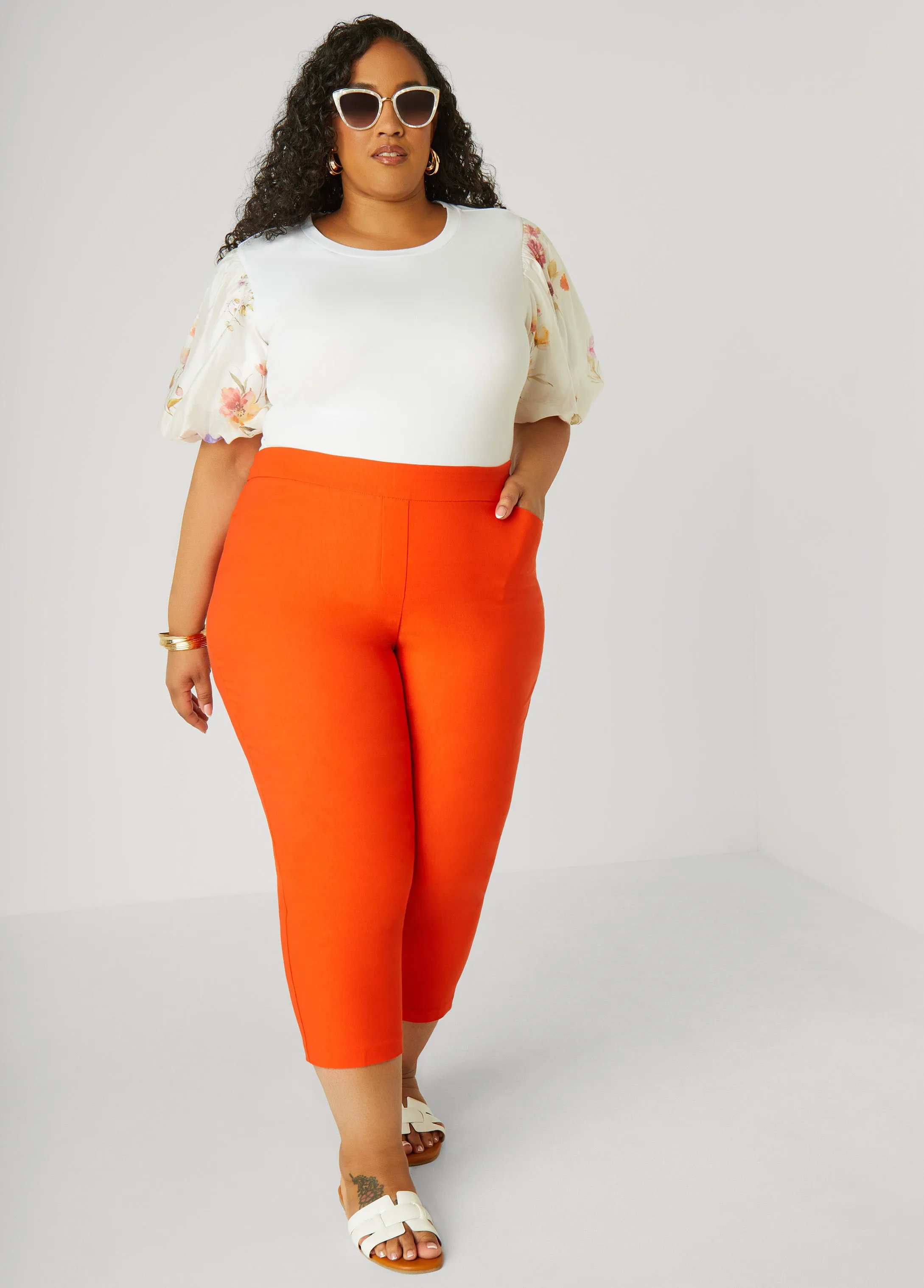Floral Print Paneled Jersey Top