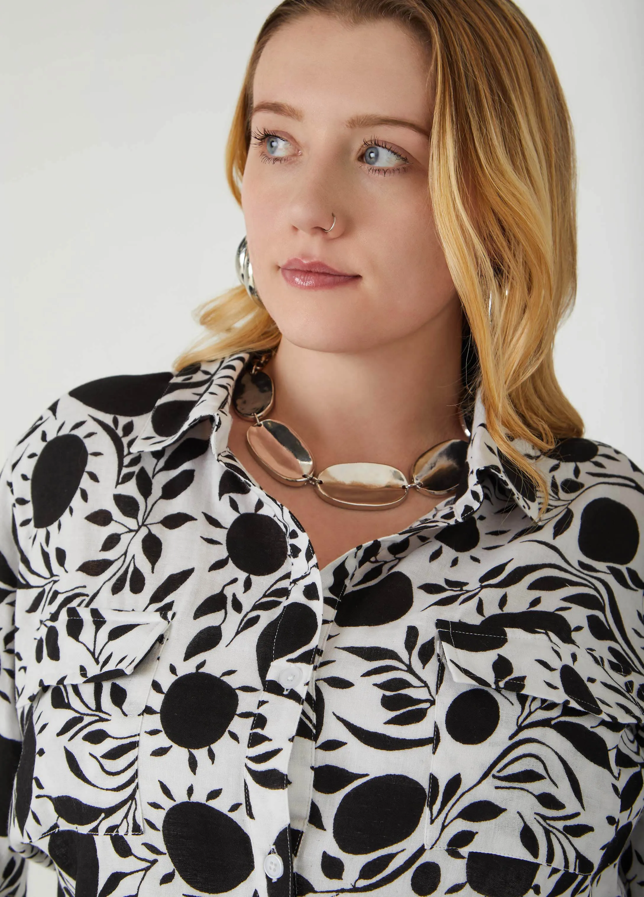 Floral Tie Front Cotton Shirt