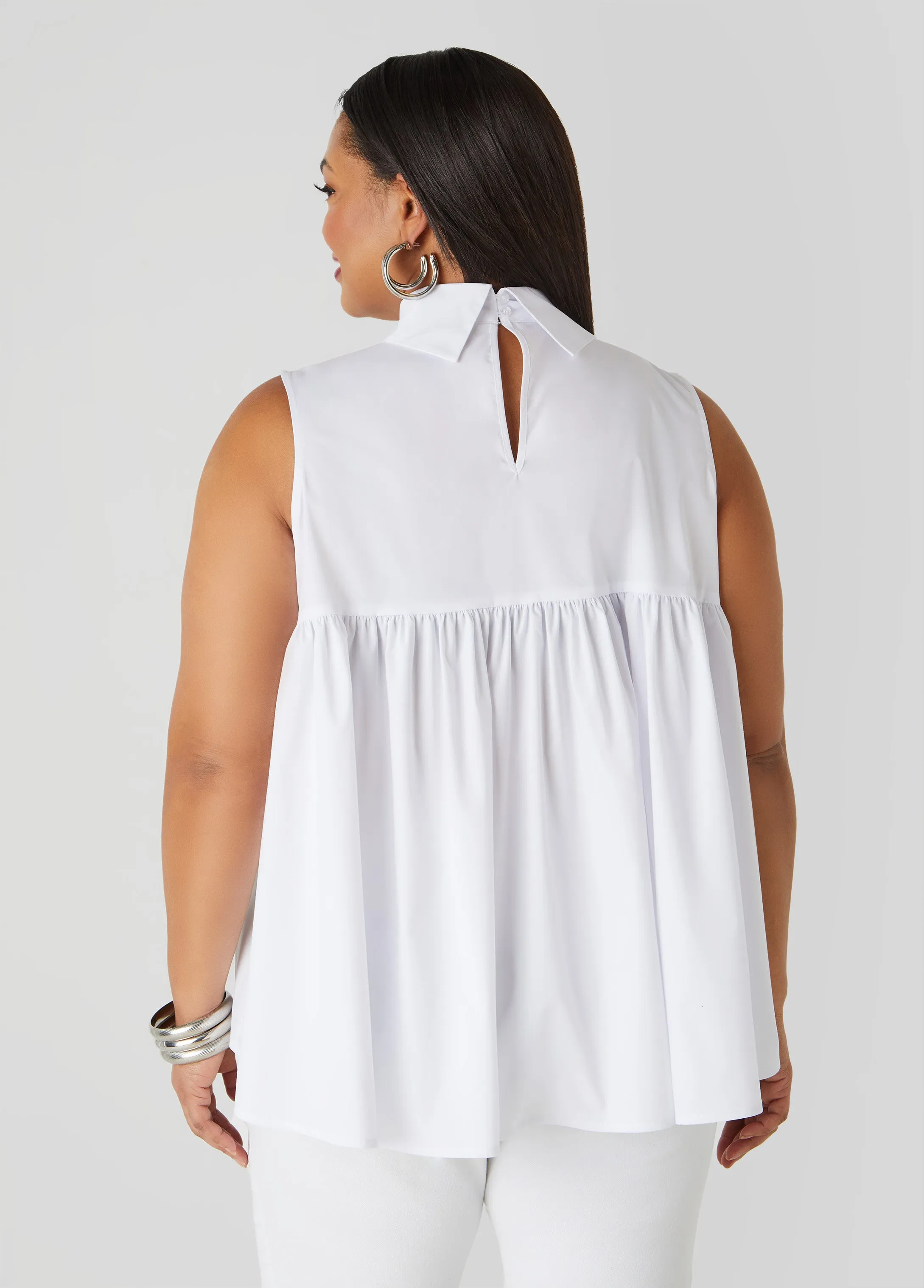 Grommet Embellished Poplin Blouse
