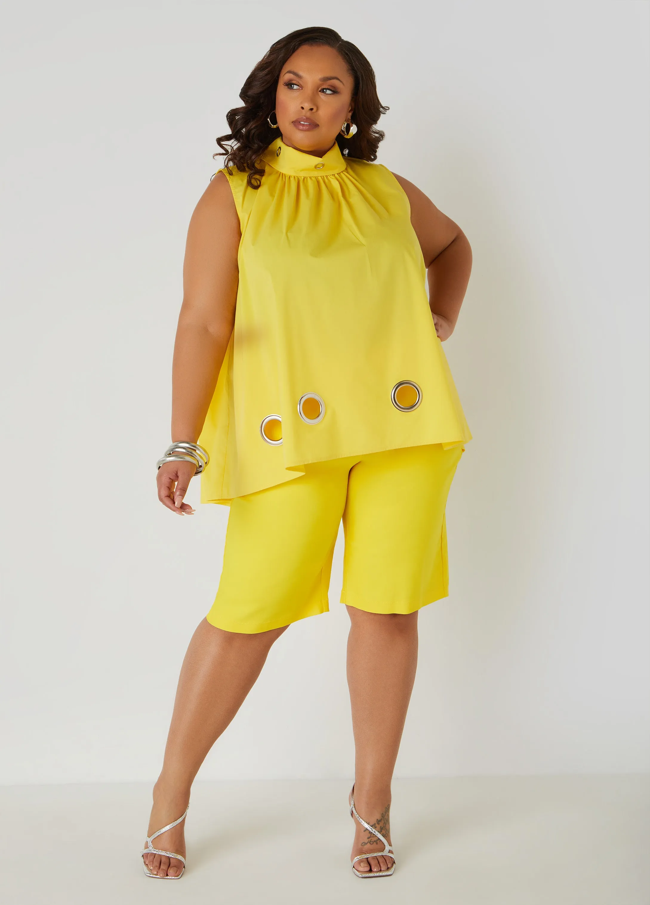 Grommet Embellished Poplin Blouse