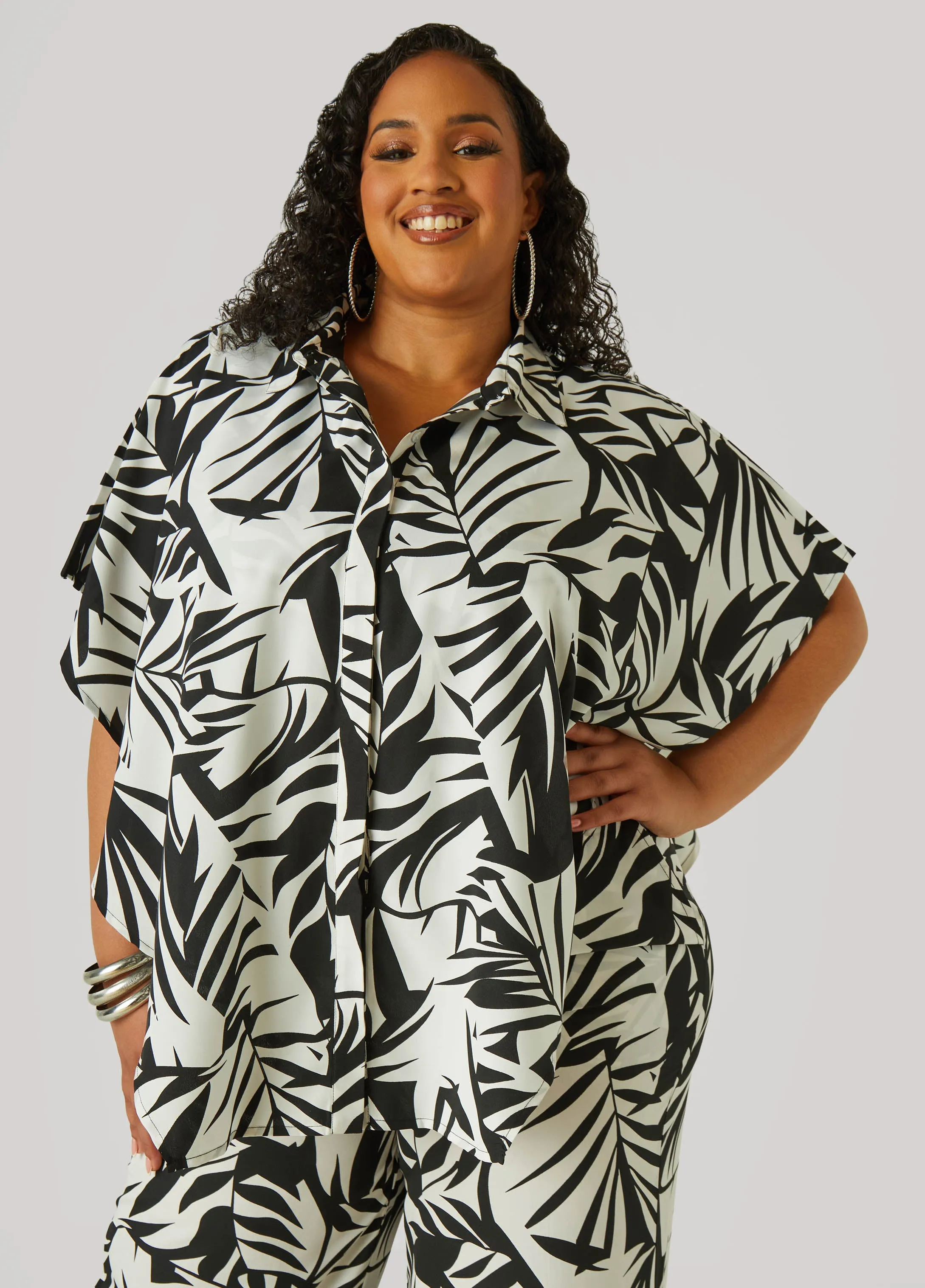 Layered Leaf Print Shirt