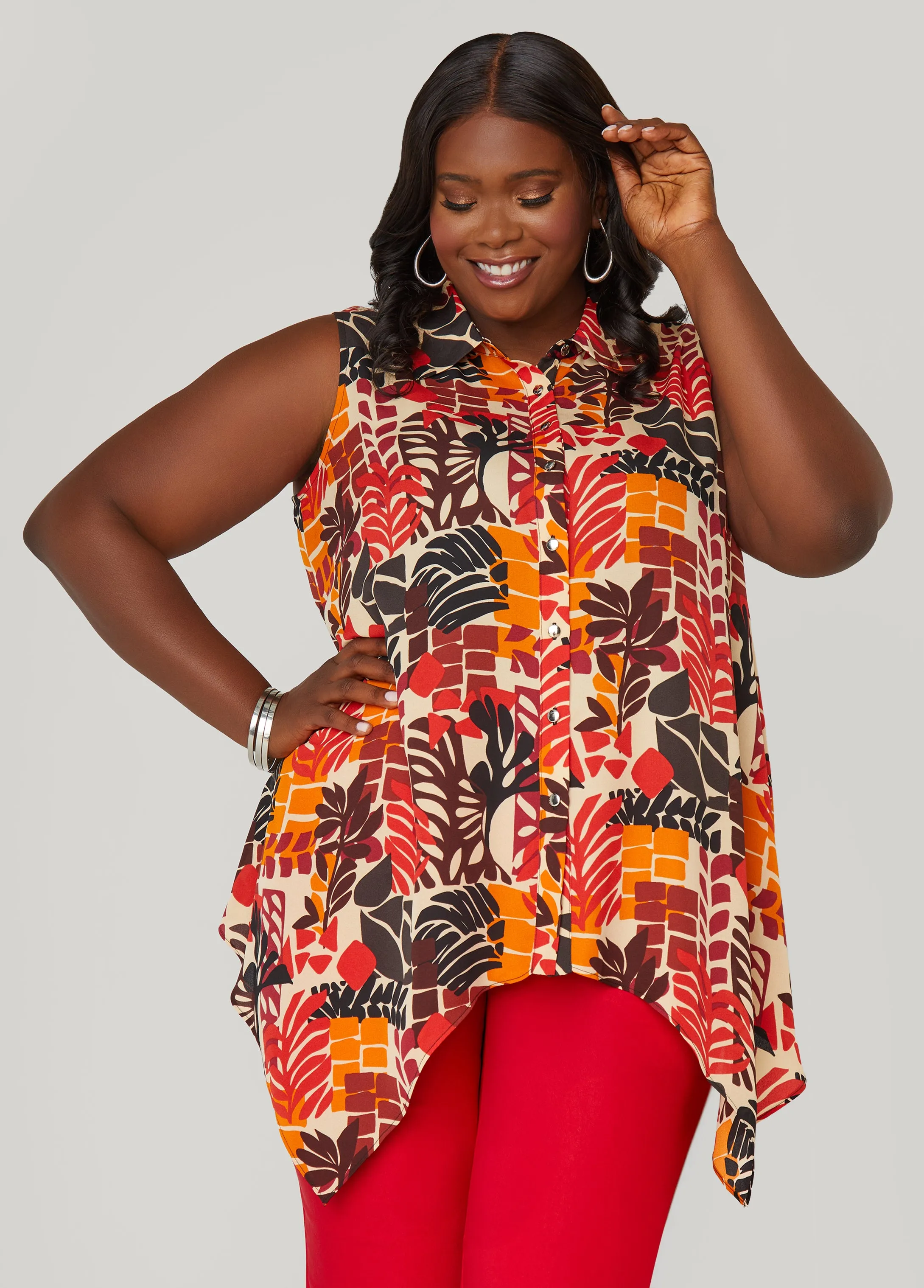 Leaf Print Handkerchief Shirt