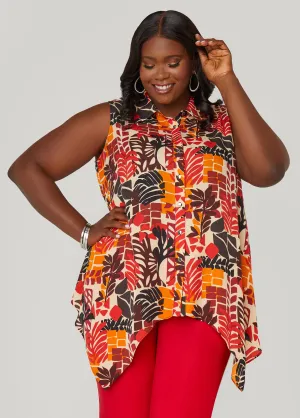 Leaf Print Handkerchief Shirt
