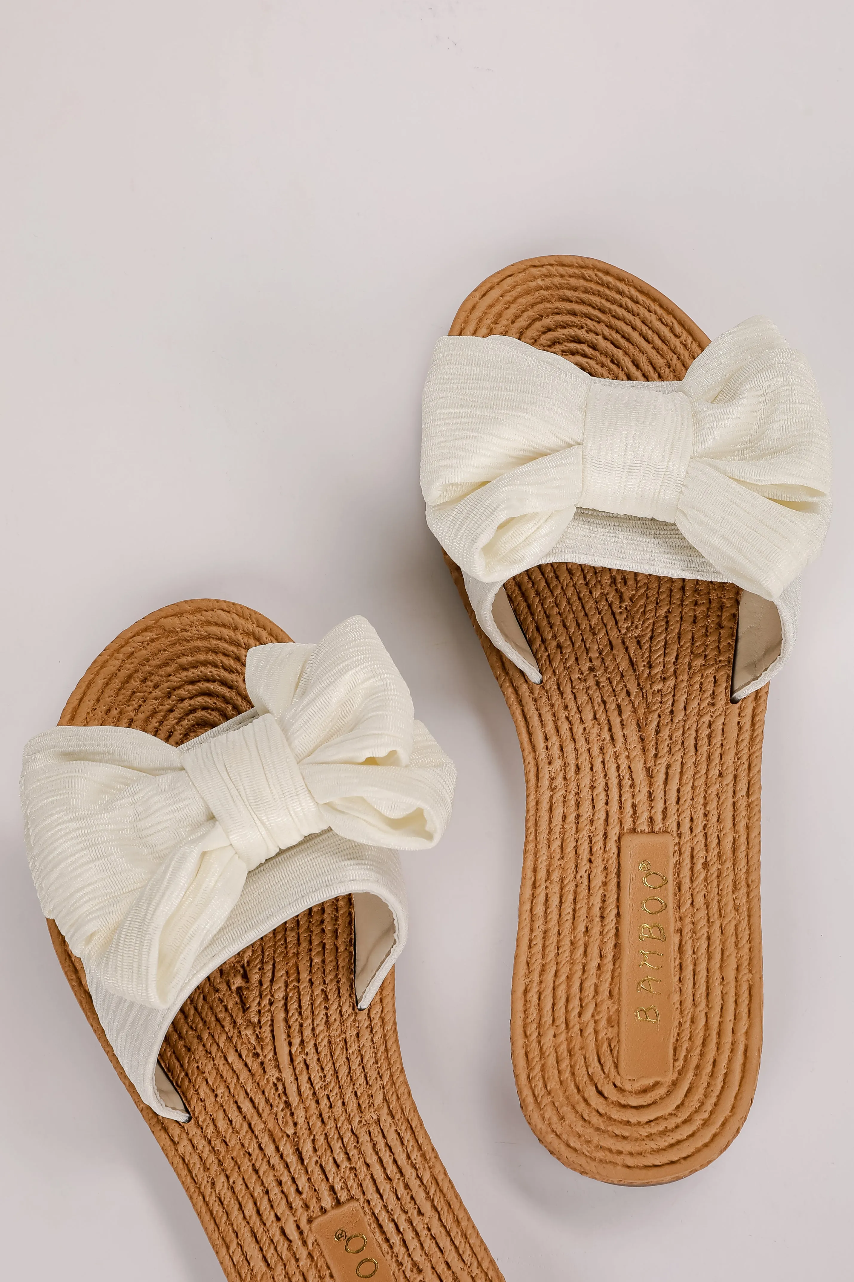 Let's Get Lost Ivory Bow Slide Sandals