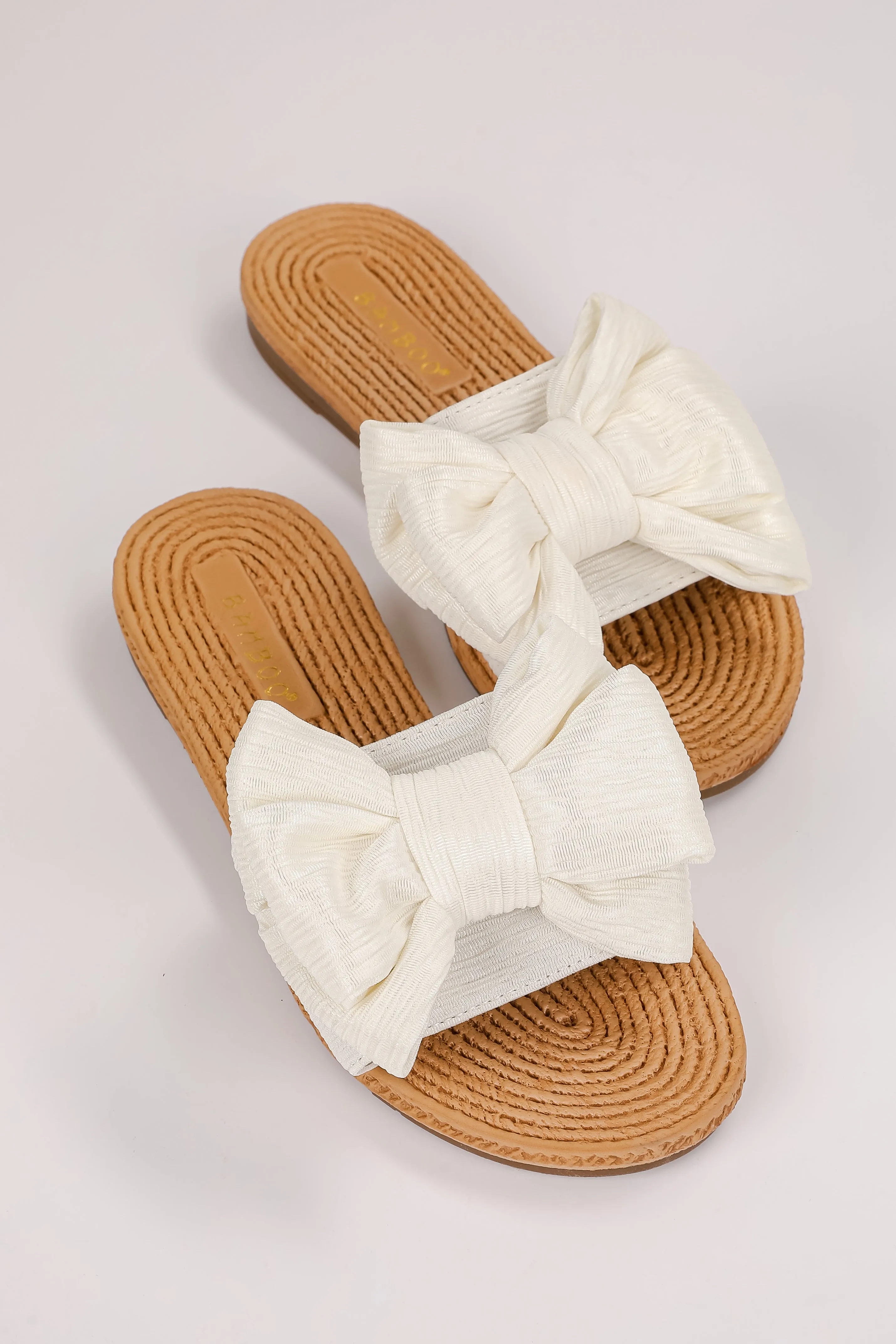 Let's Get Lost Ivory Bow Slide Sandals