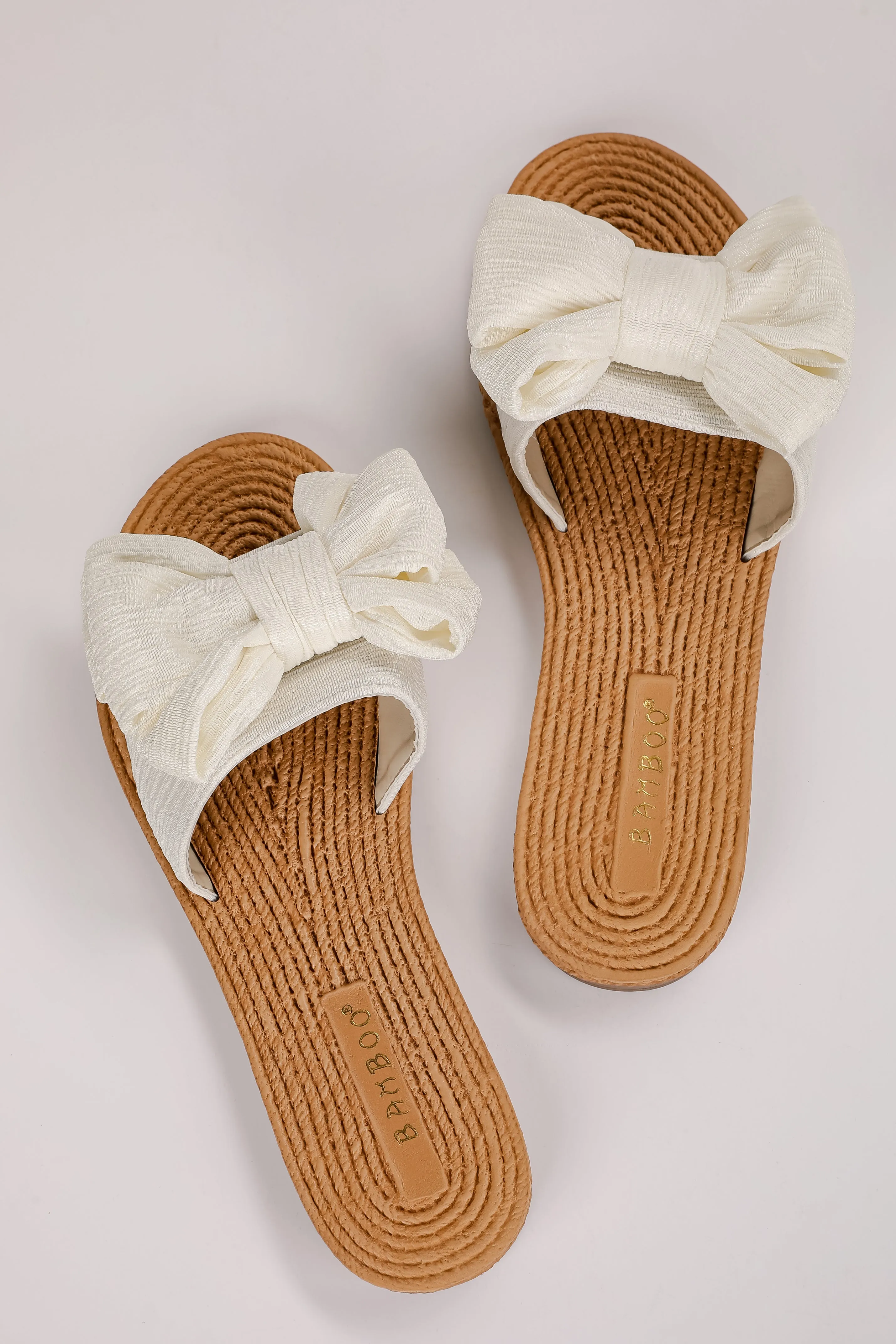 Let's Get Lost Ivory Bow Slide Sandals