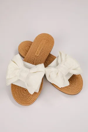 Let's Get Lost Ivory Bow Slide Sandals