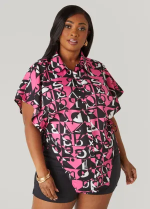 Letter Print Open Sides Shirt